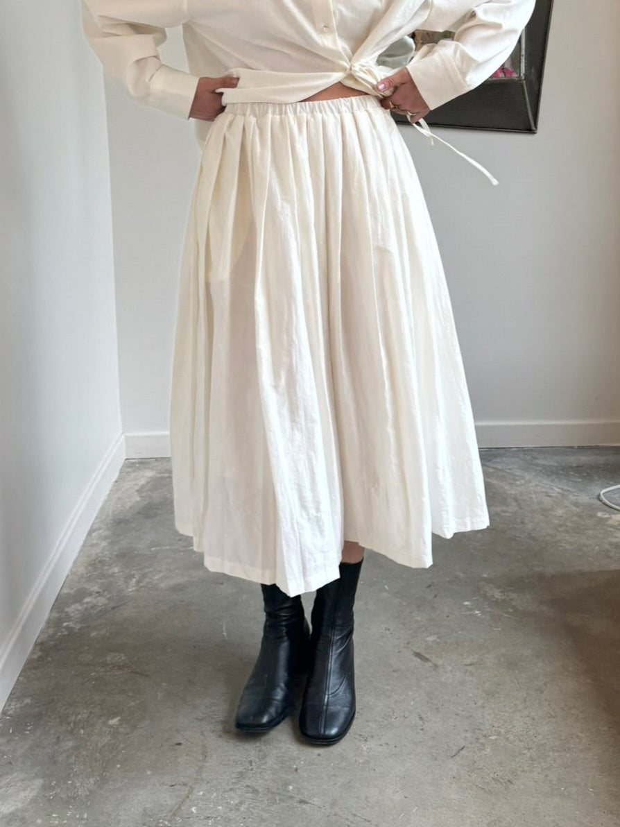 White Nylon Pleated Full Skirt