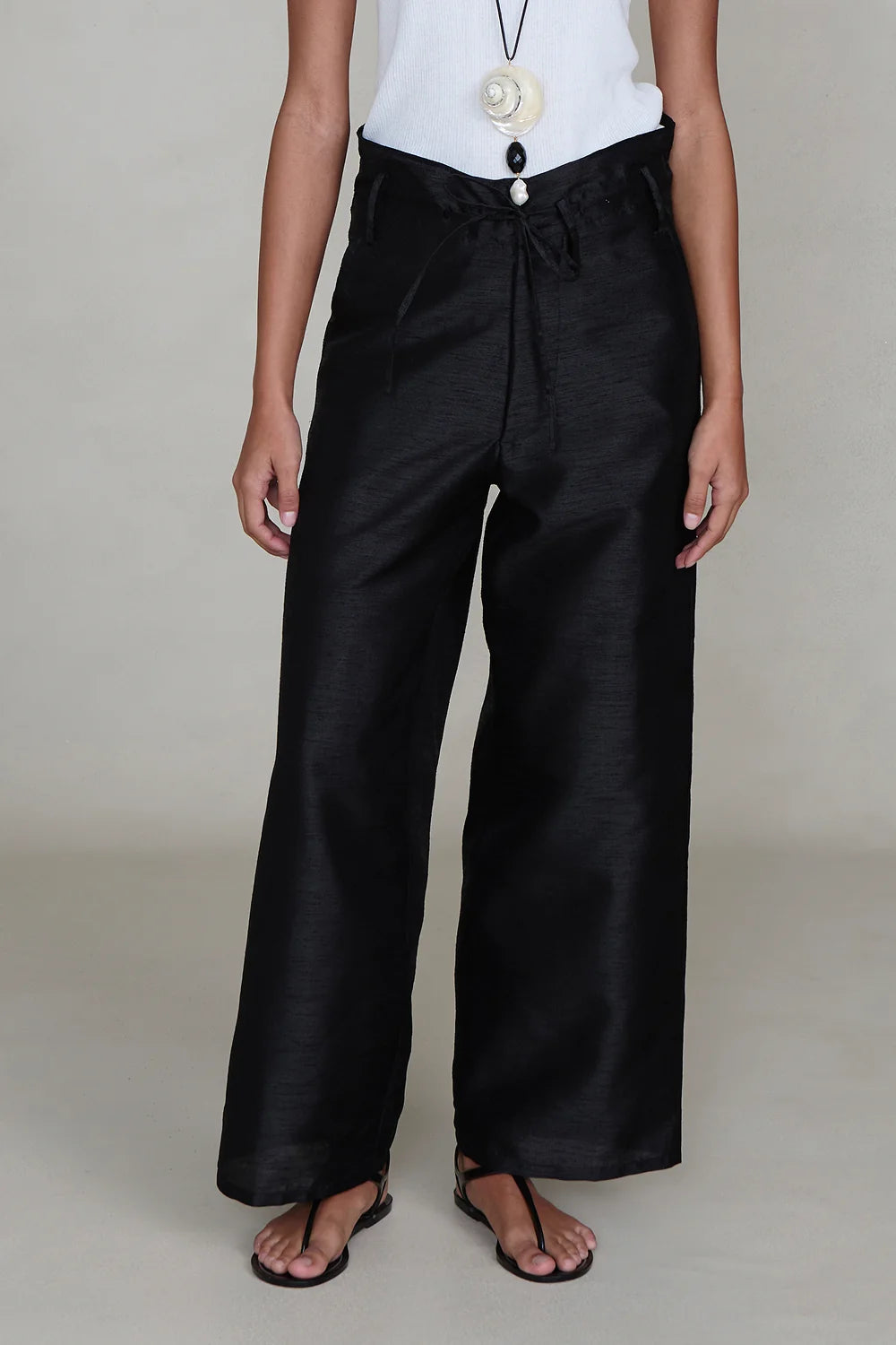 Black Dupioni Straight Leg Pant