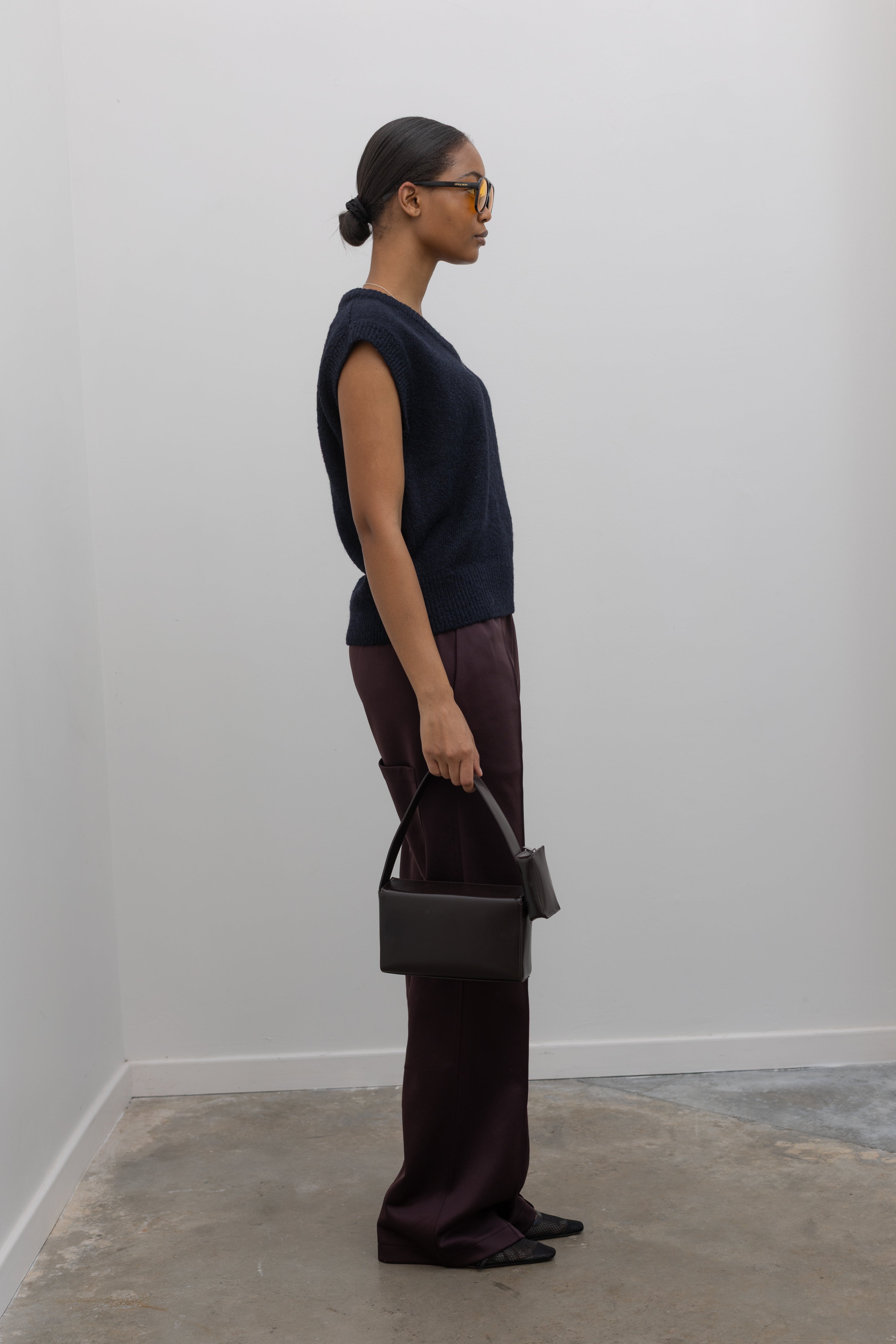 Navy Wool Blend V-Neck Vest