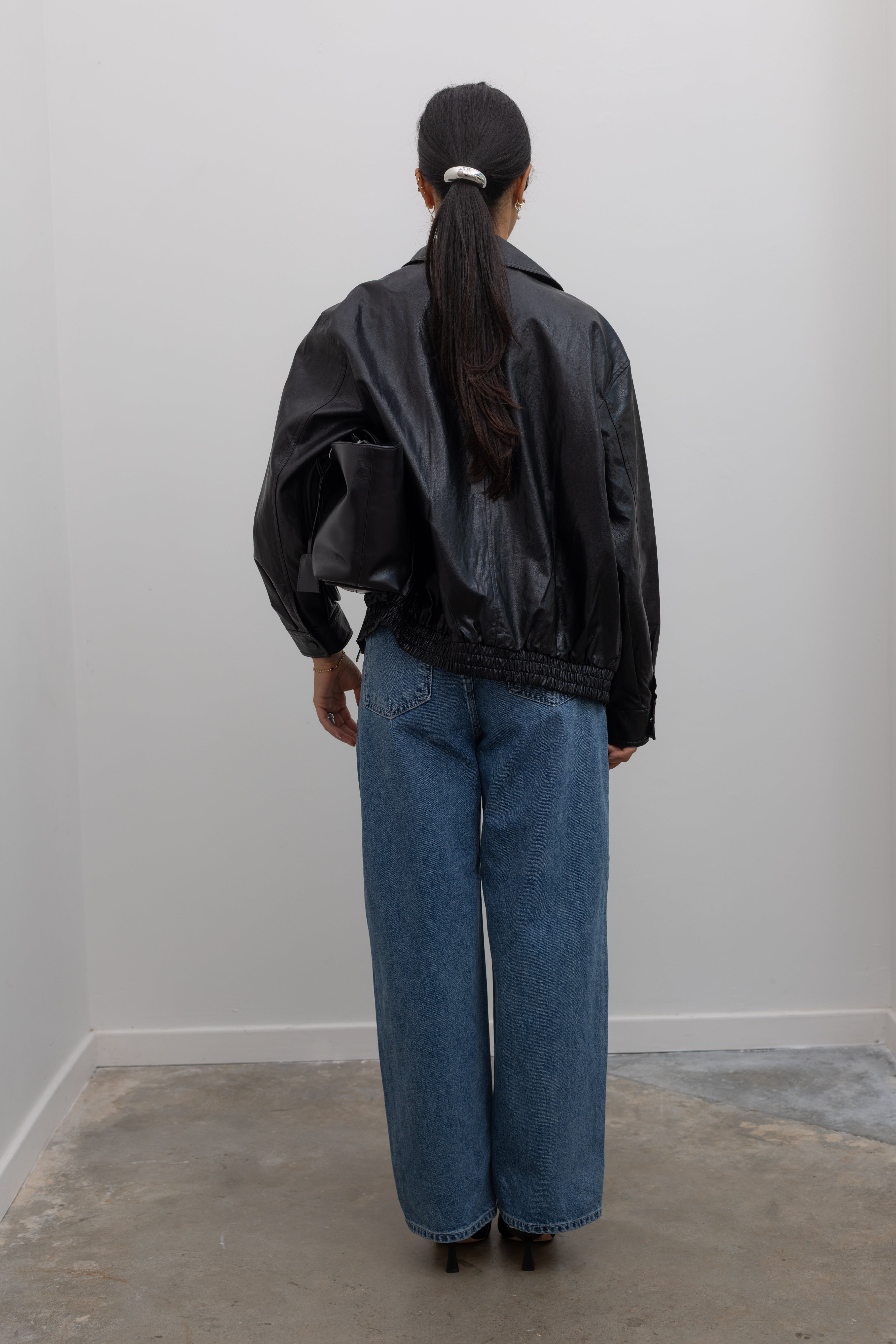 Black Vegan Leather Blouson Jacket