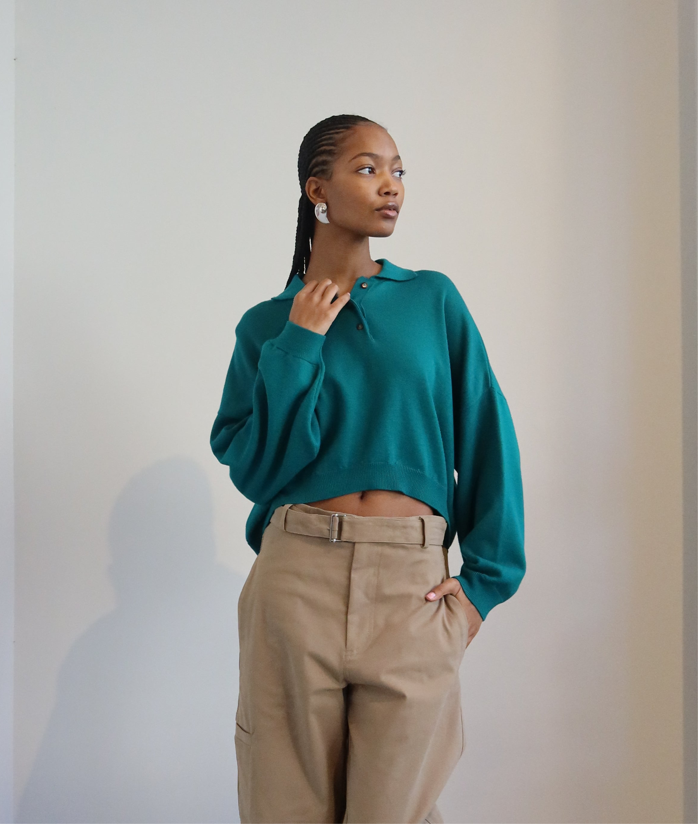 Teal Green Wool Polo Sweater