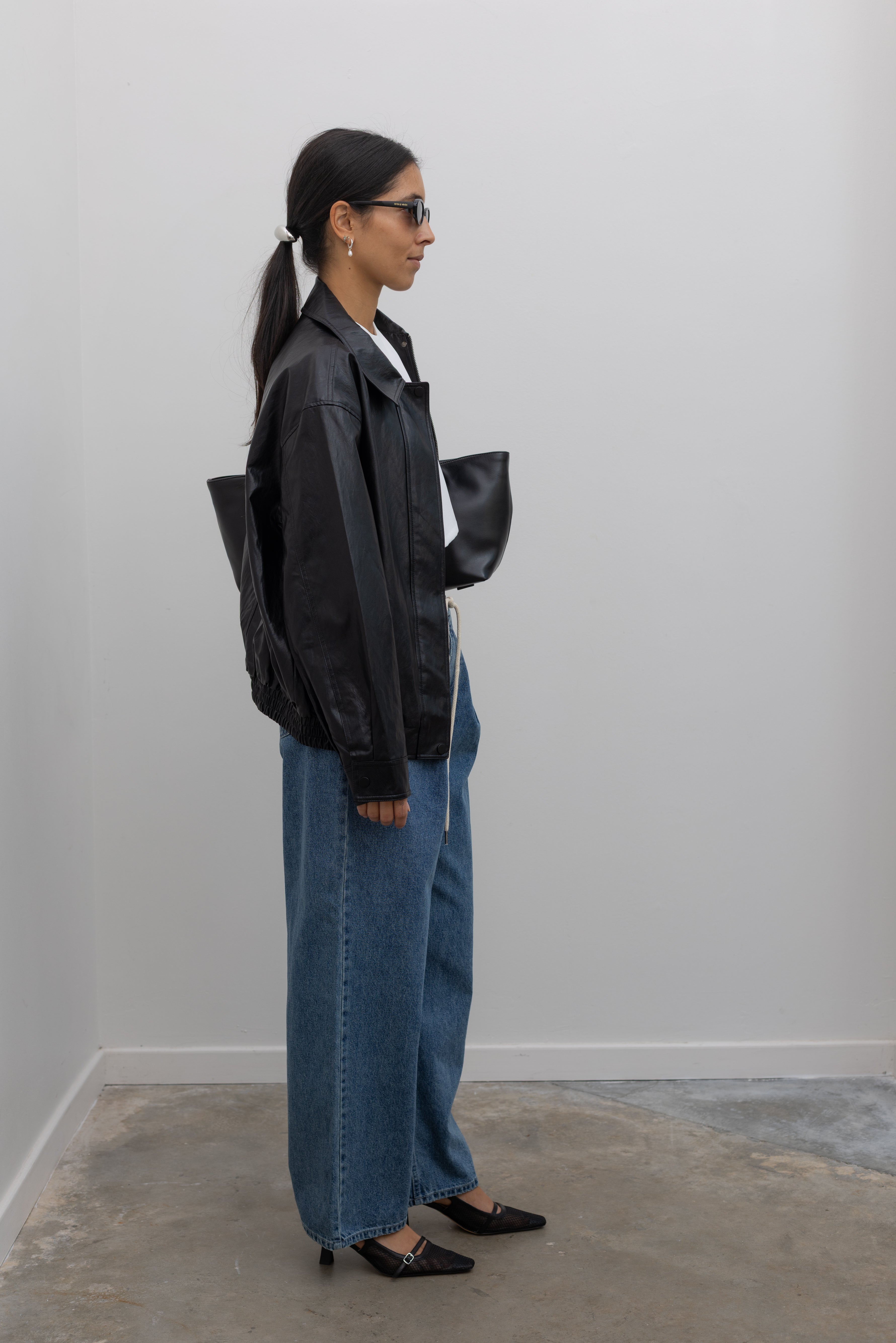 Black Vegan Leather Blouson Jacket