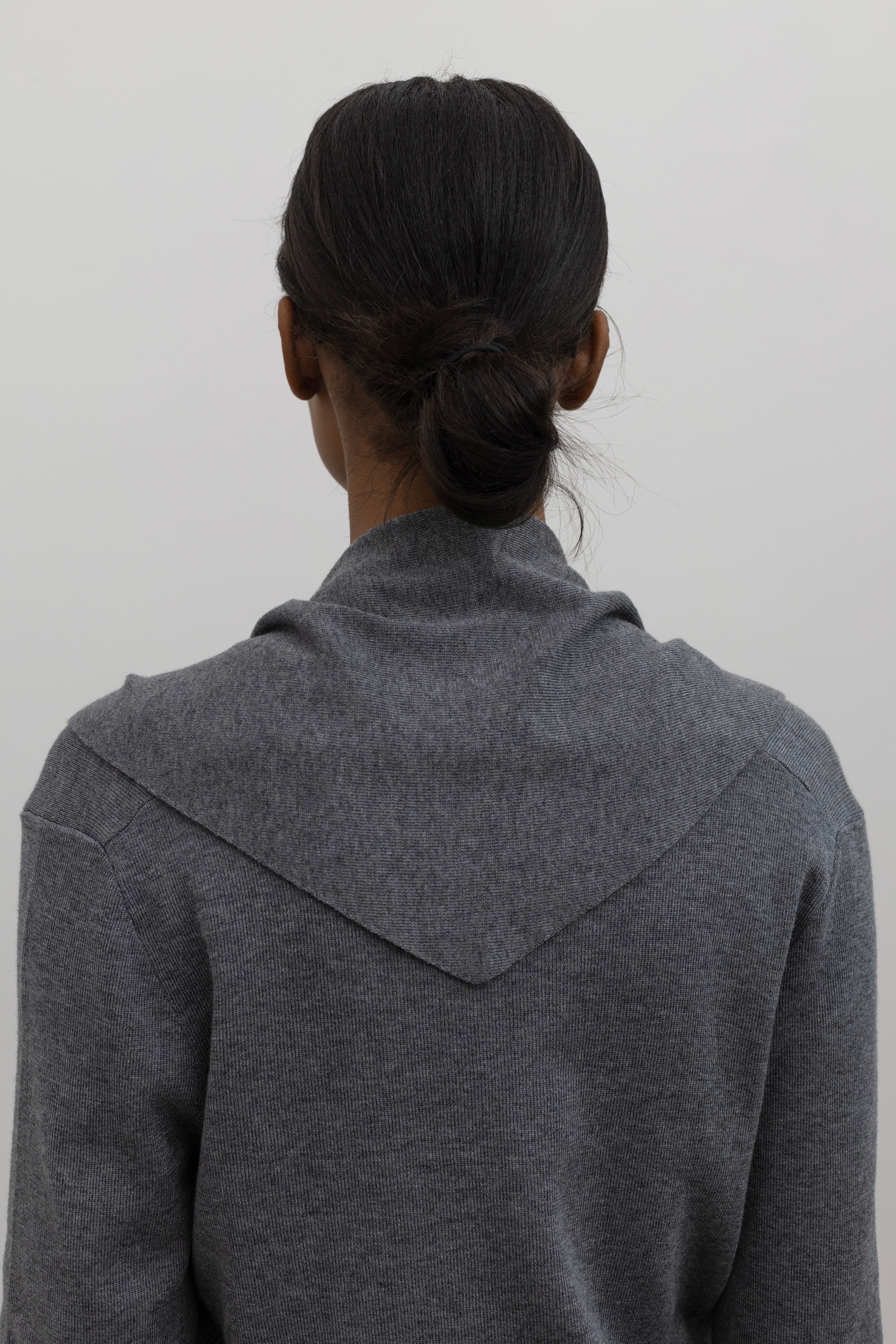 Grey V-Neck Cardigan with Detachable Shawl