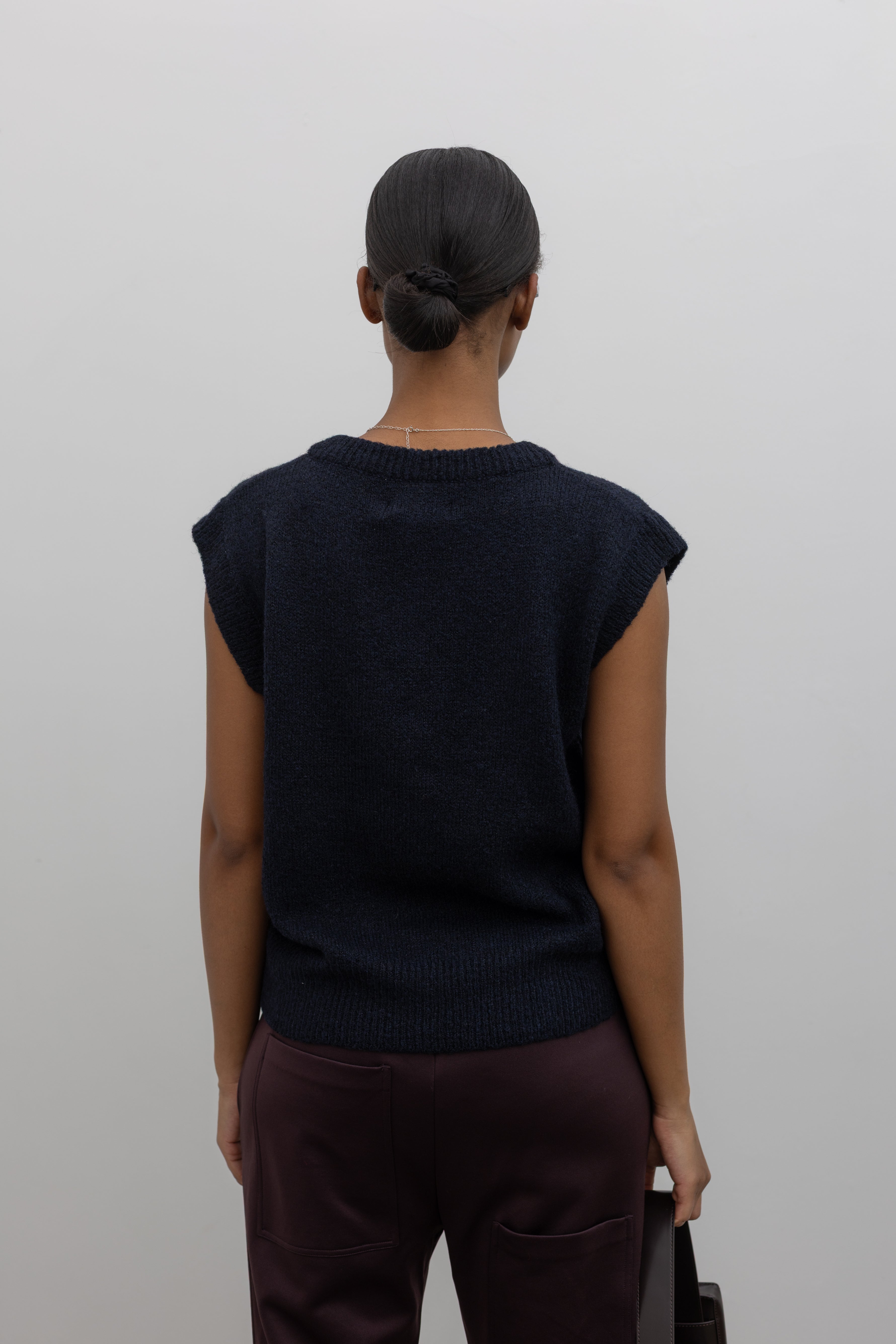 Navy Wool Blend V-Neck Vest