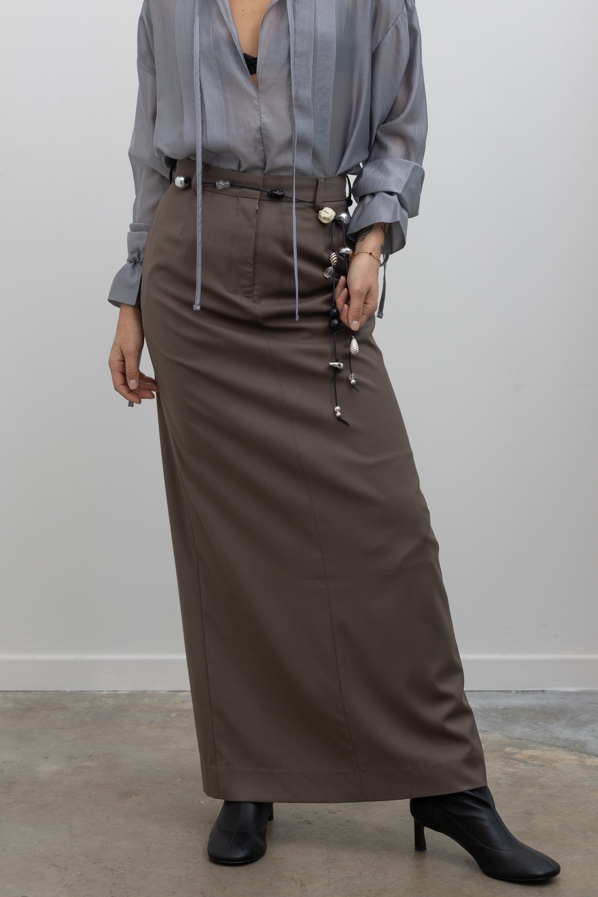 Brown Tailored Maxi Skirt
