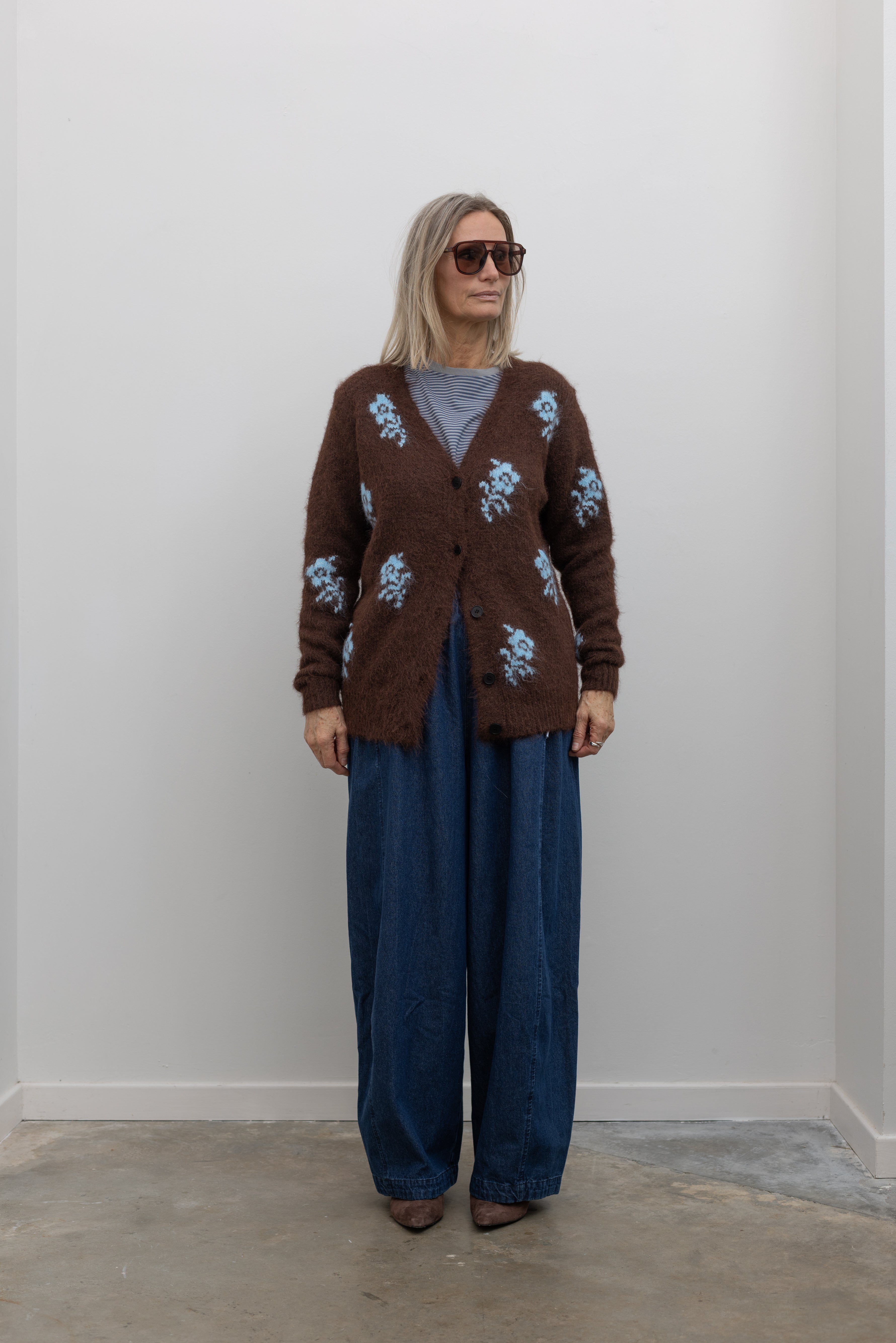 Dark Brown Floral Knit Cardigan