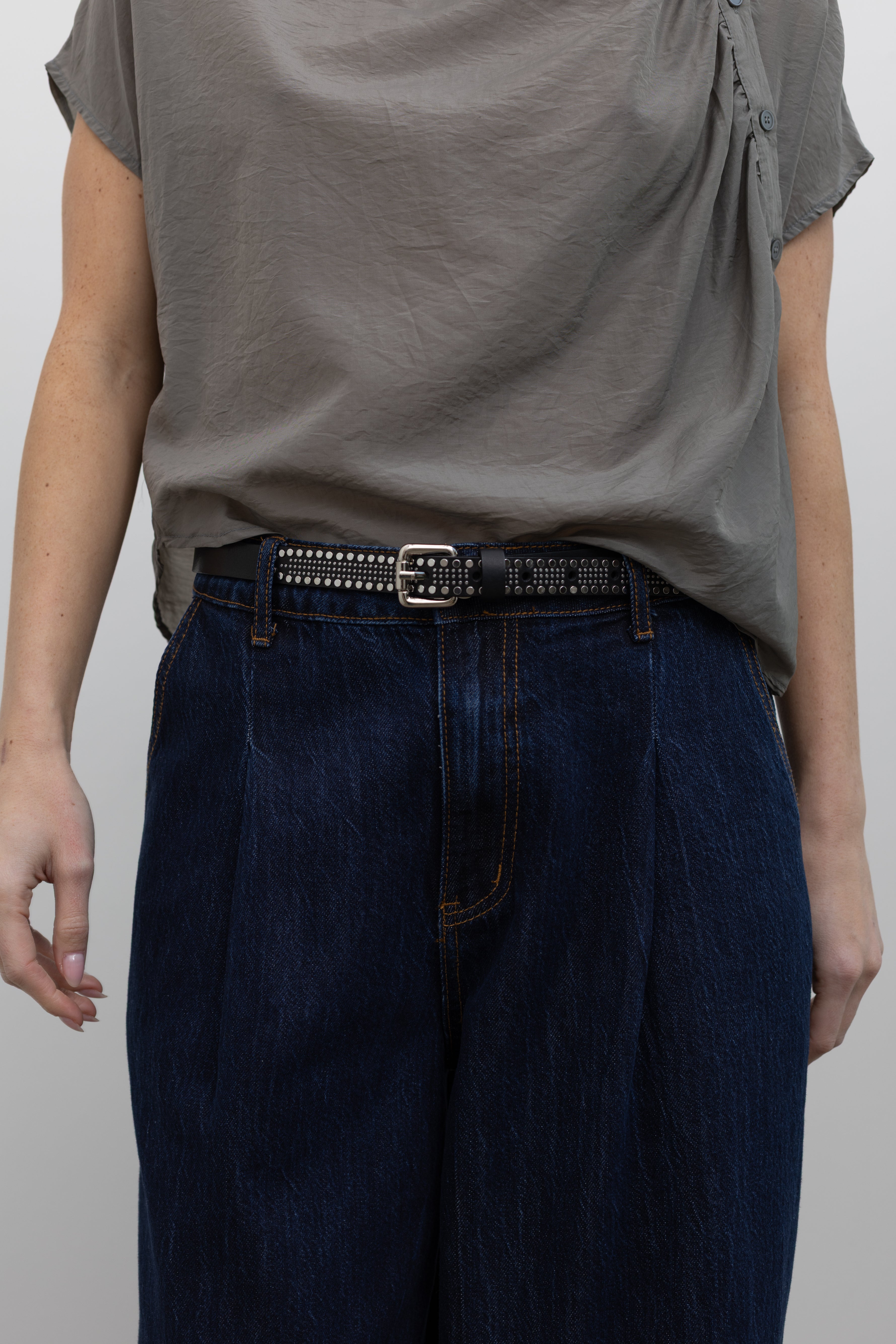 Rick Black Leather Studded Belt