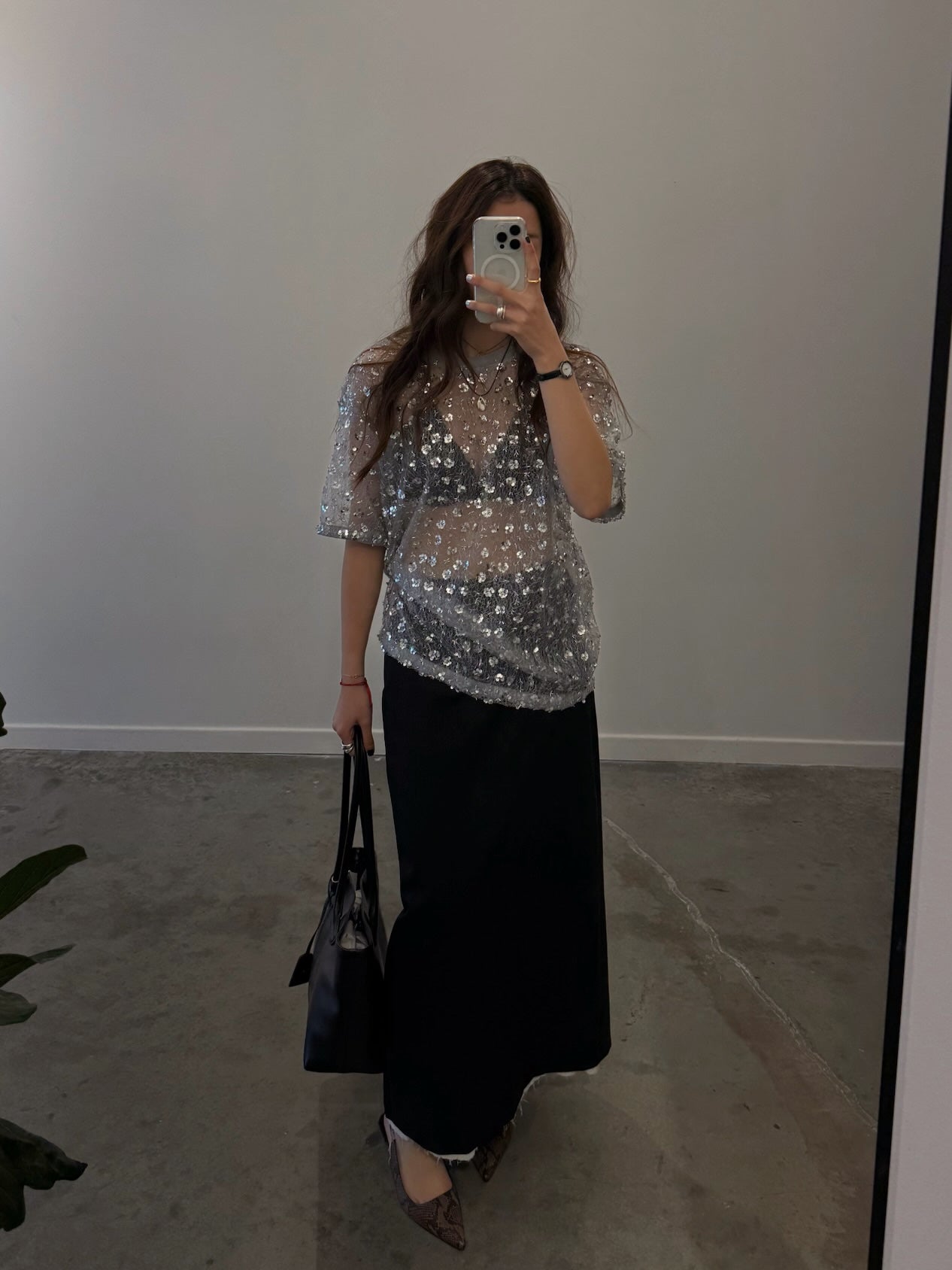 Slate Short Sleeve Floral Sequin Top