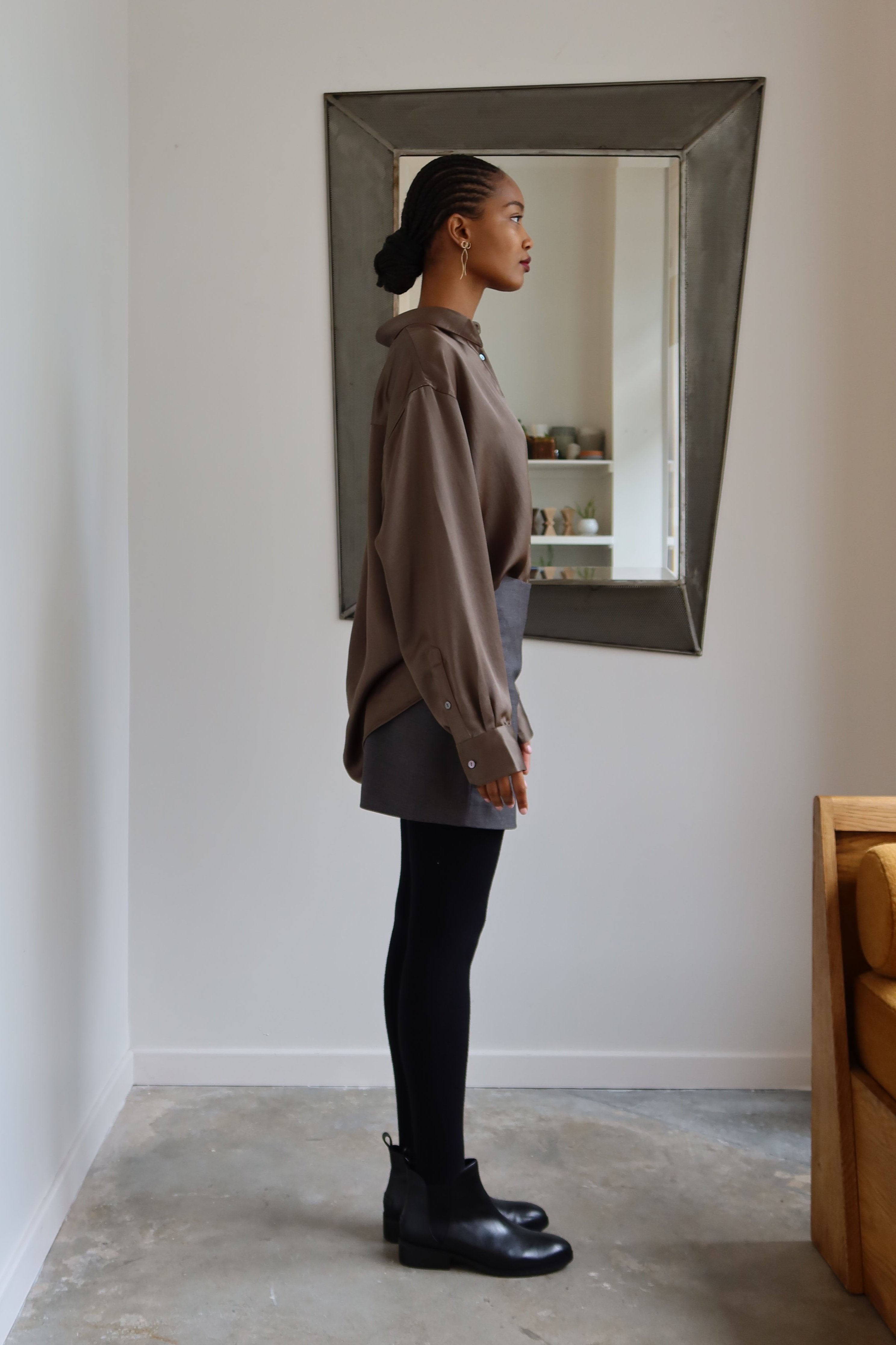 Olive Oversized Satin Shirt