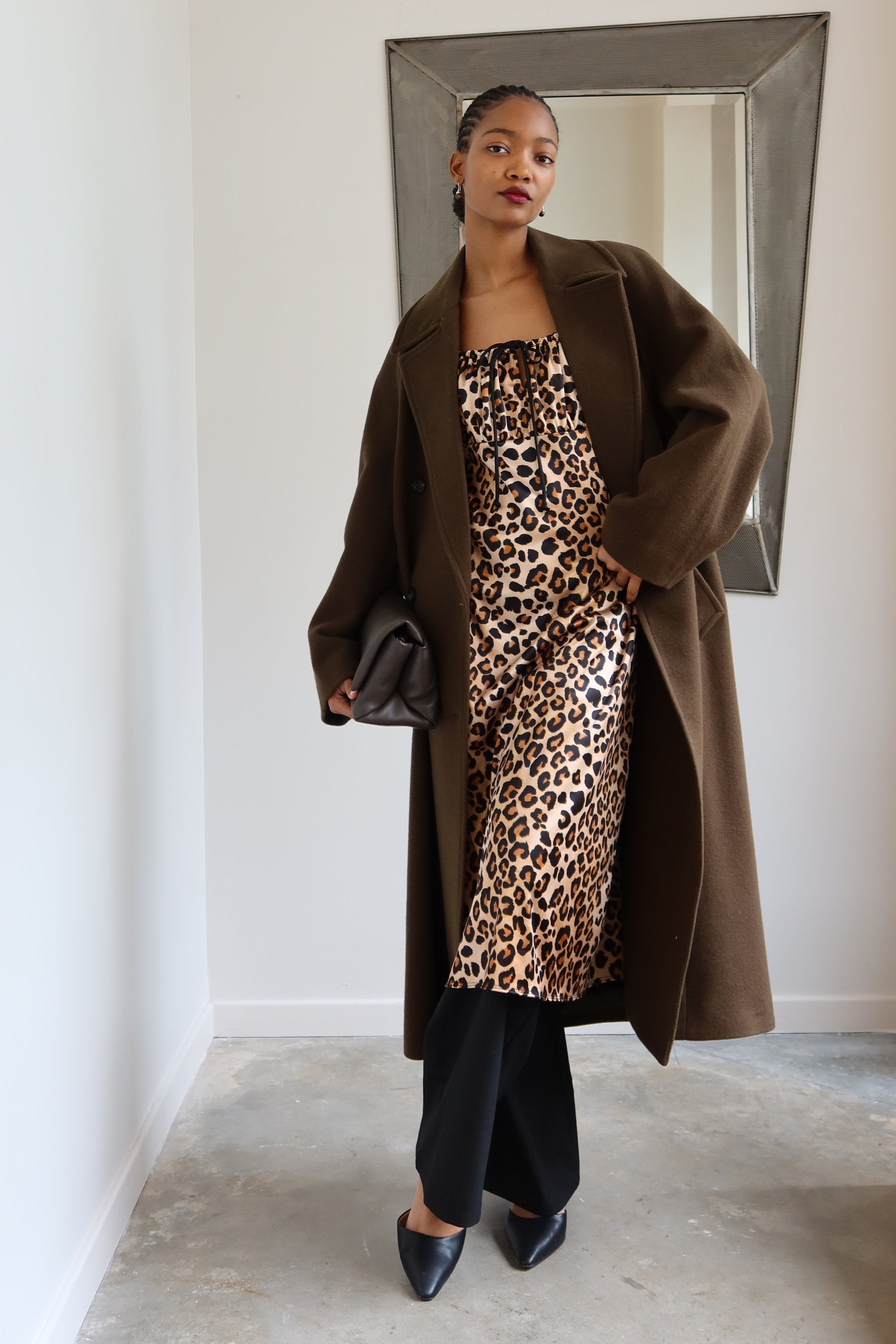 Leopard Print Satin Slip Midi Dress