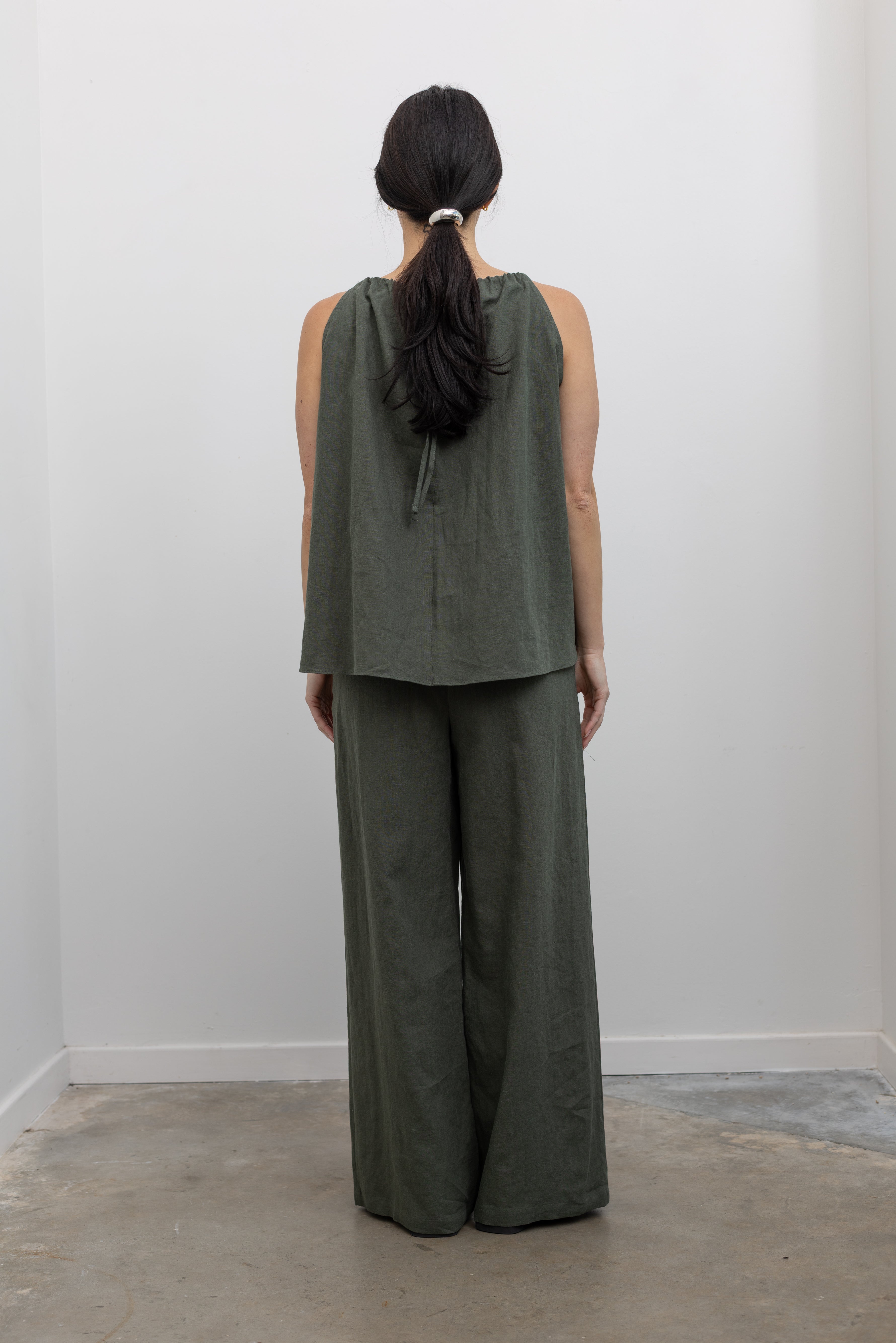Olive Green Halter Neck Cotton Top