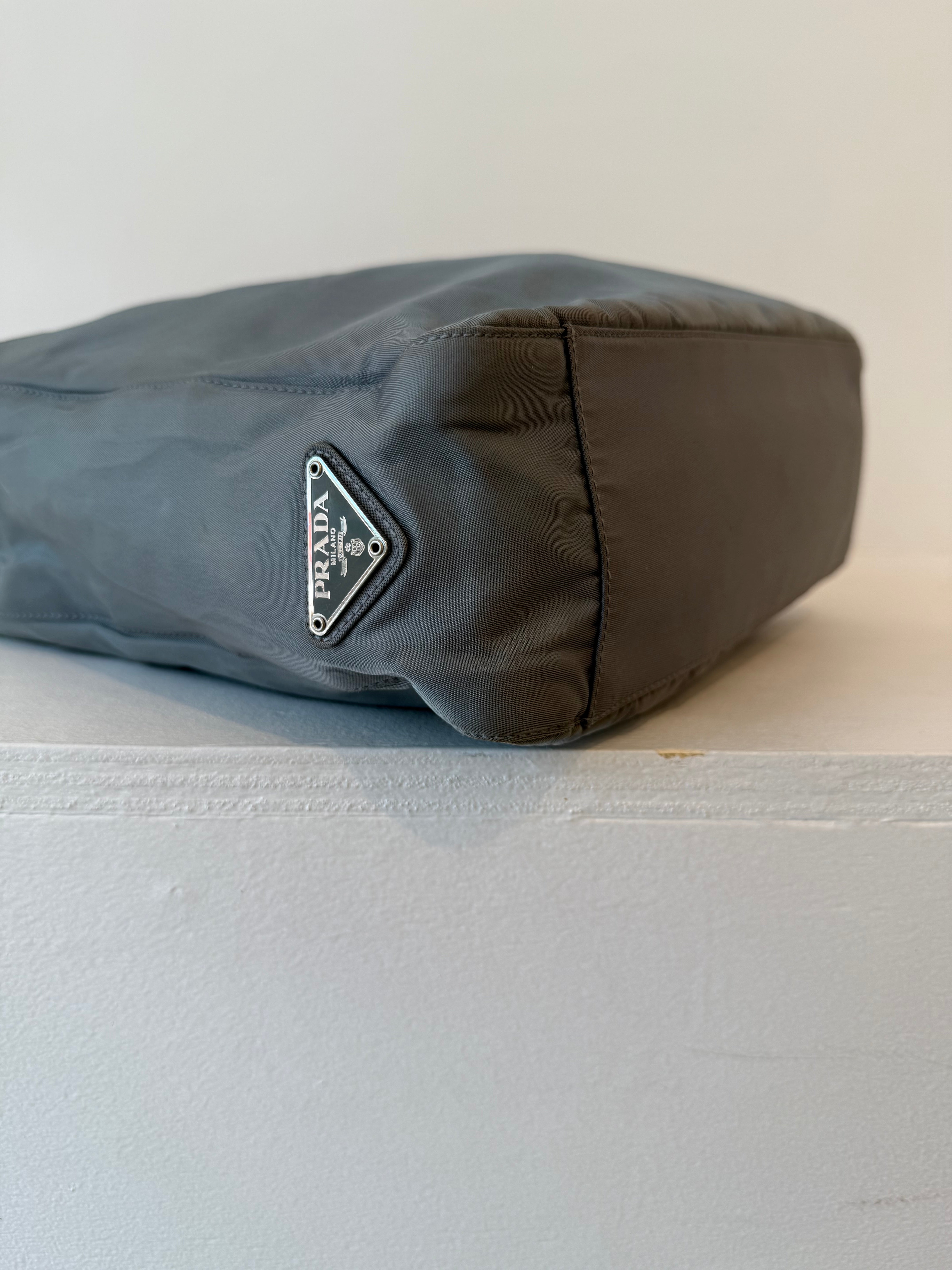 Vintage Prada Silver Nylon Shoulder Bag