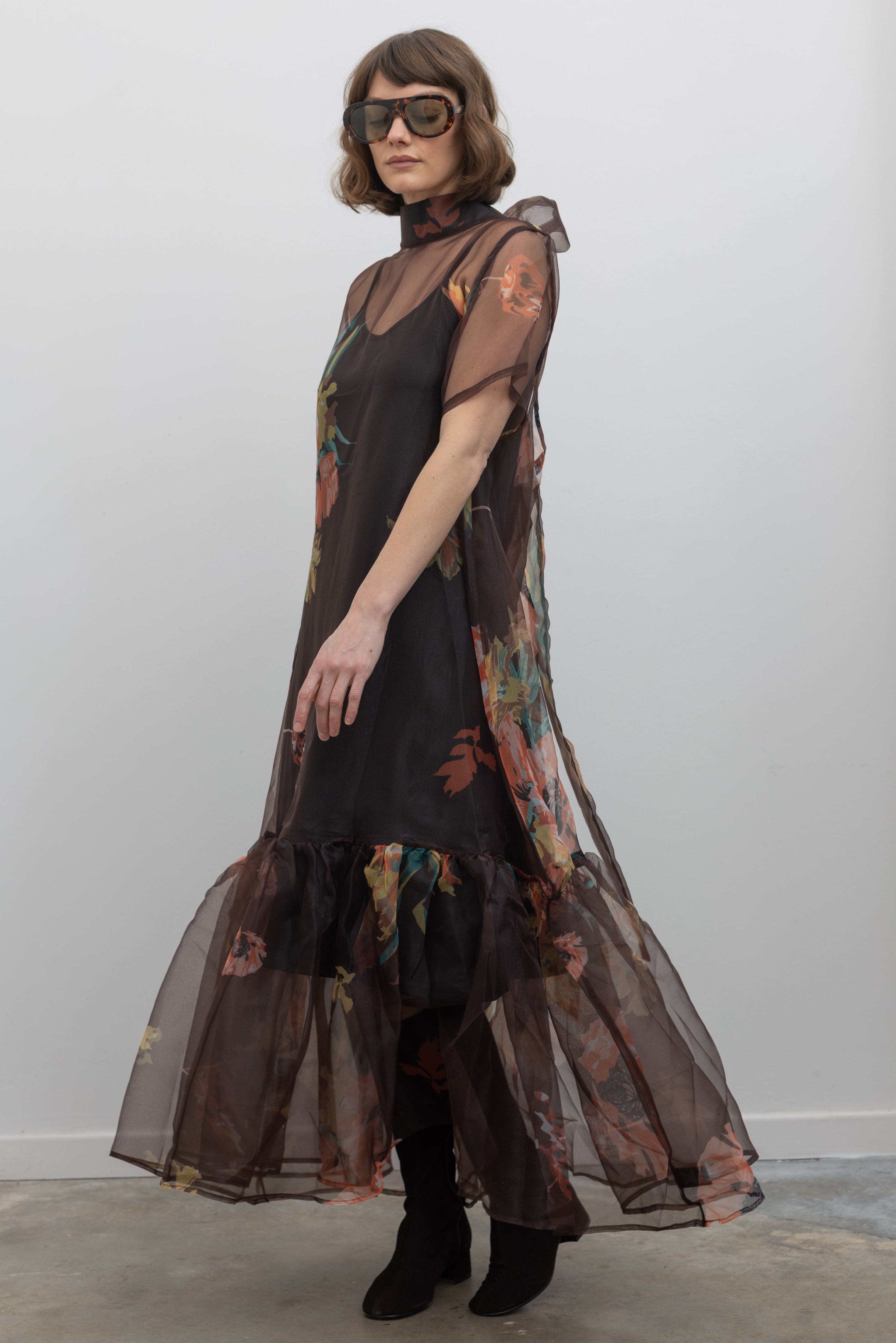 Floral Organza Drop Waist Maxi Dress