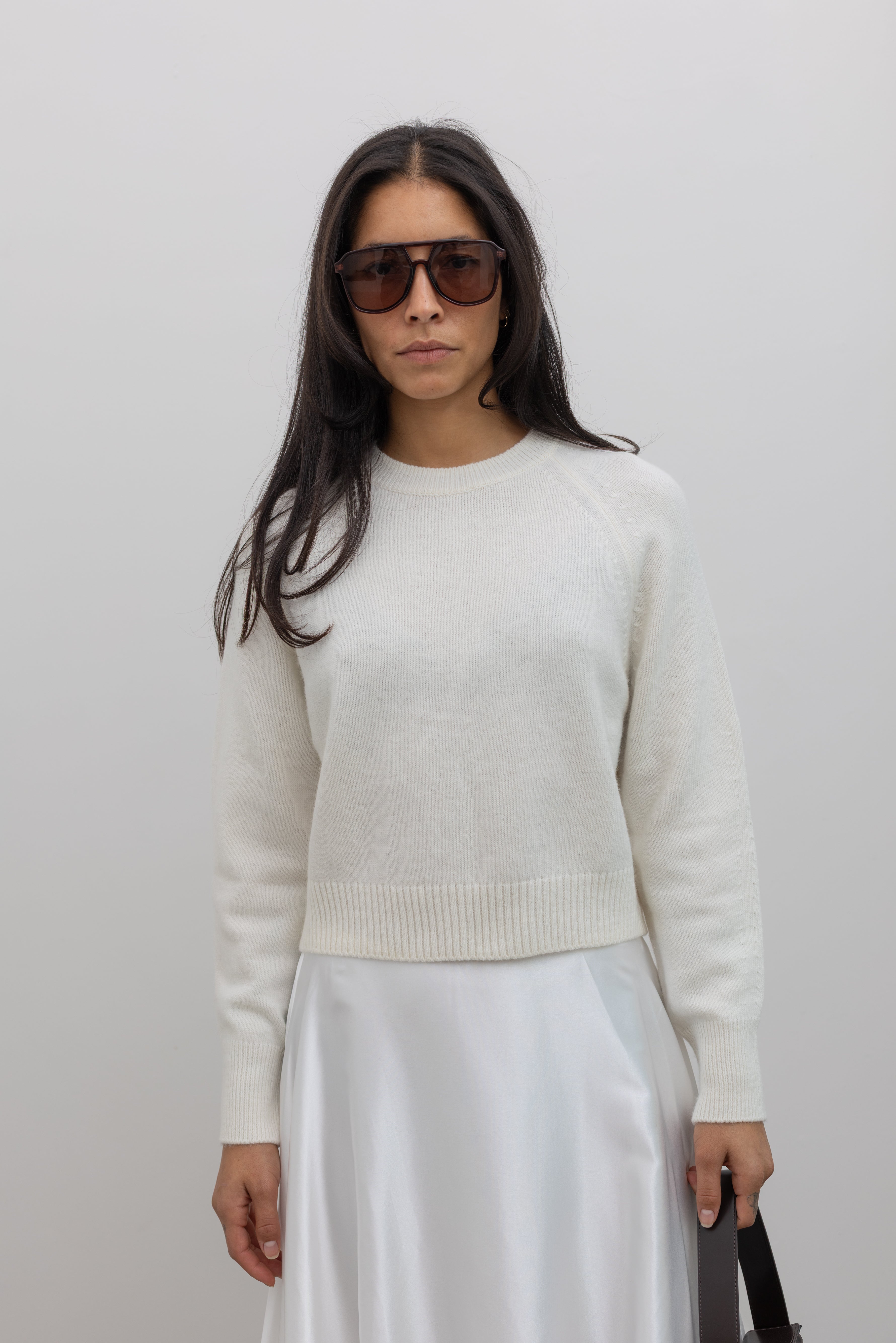 Ivory Cashmere Round Neck Cropped Sweater