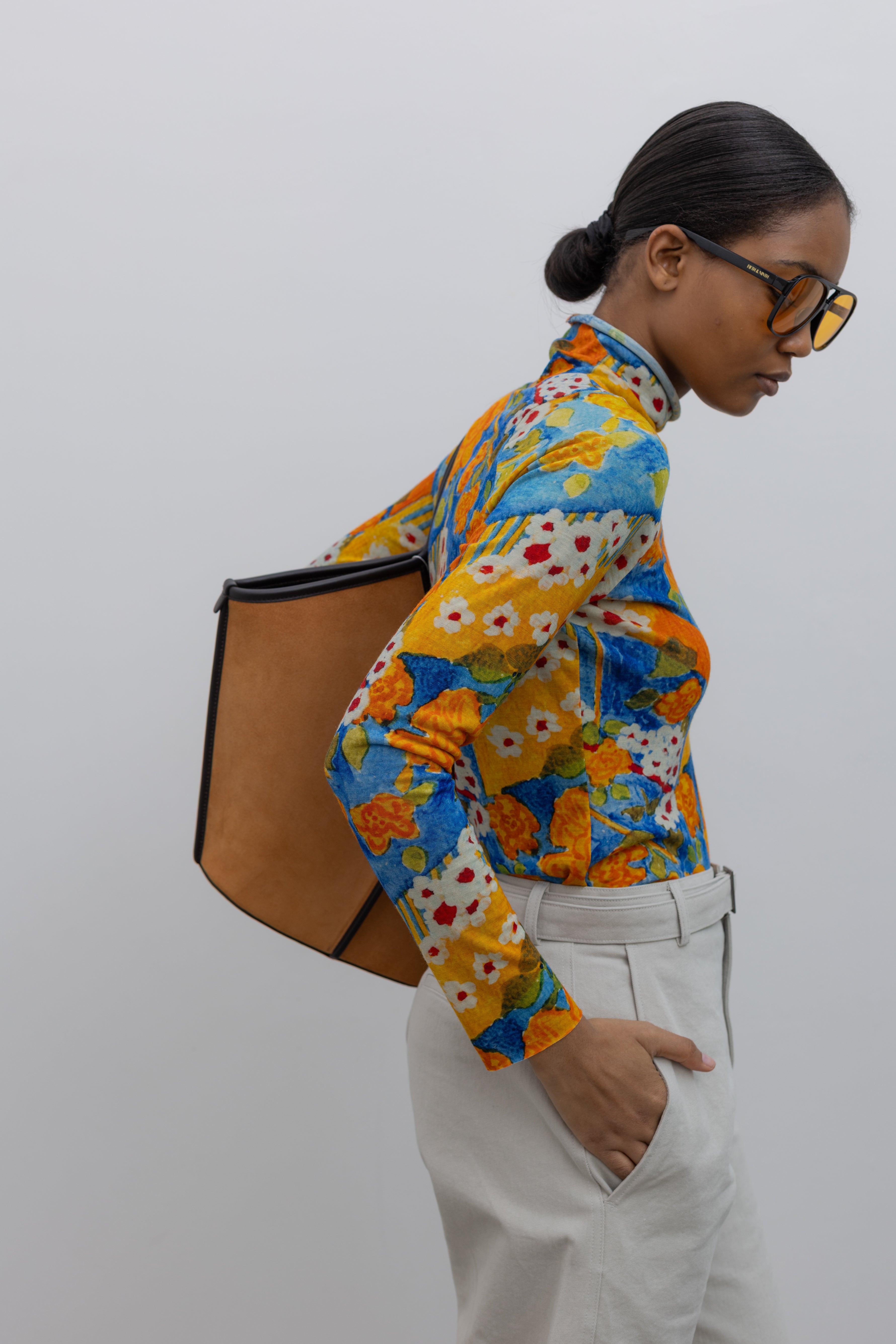 Wool Floral Turtleneck Top