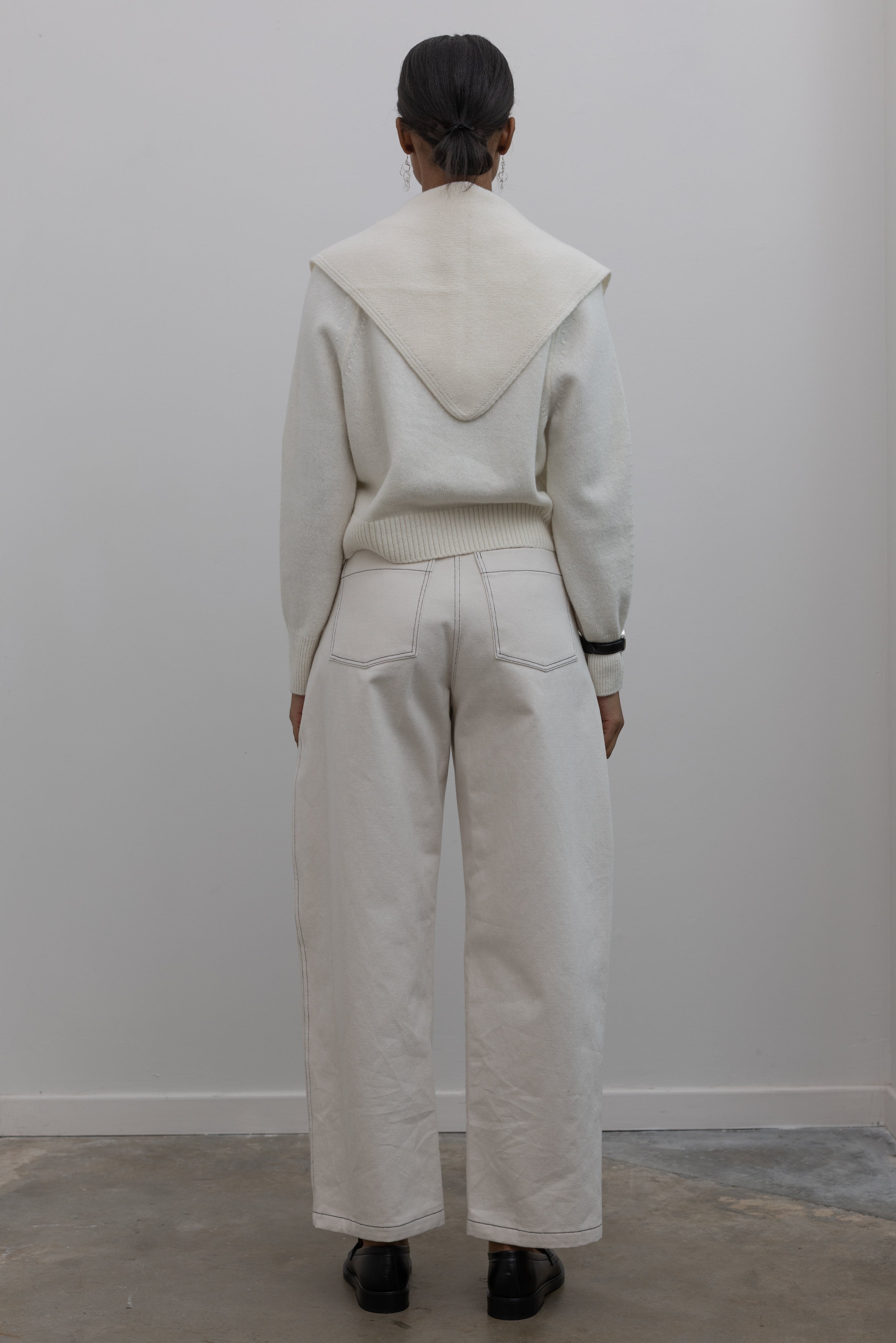 Cream Curved Contrast Stitch Pants