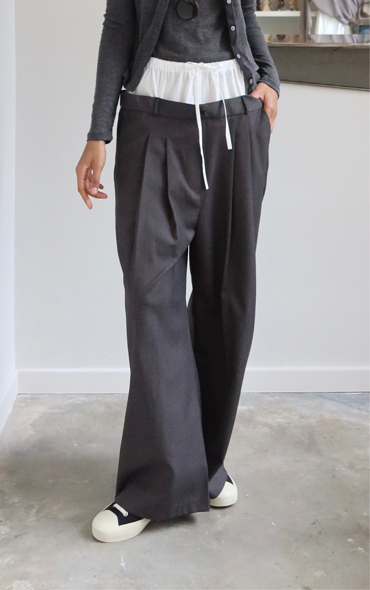 Grey Layered Drawstring Tailored Boxer Pants