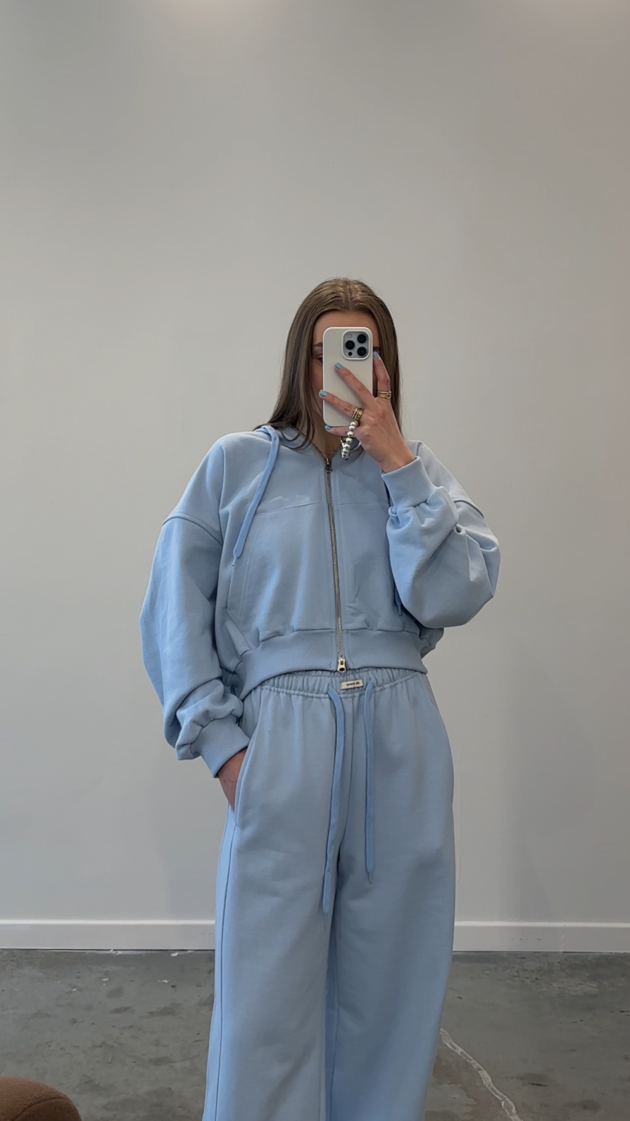 Sky Blue Two Way Zip Up Hoodie