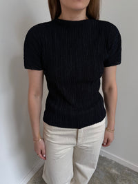 Midnight Mock Neck Pleated Top