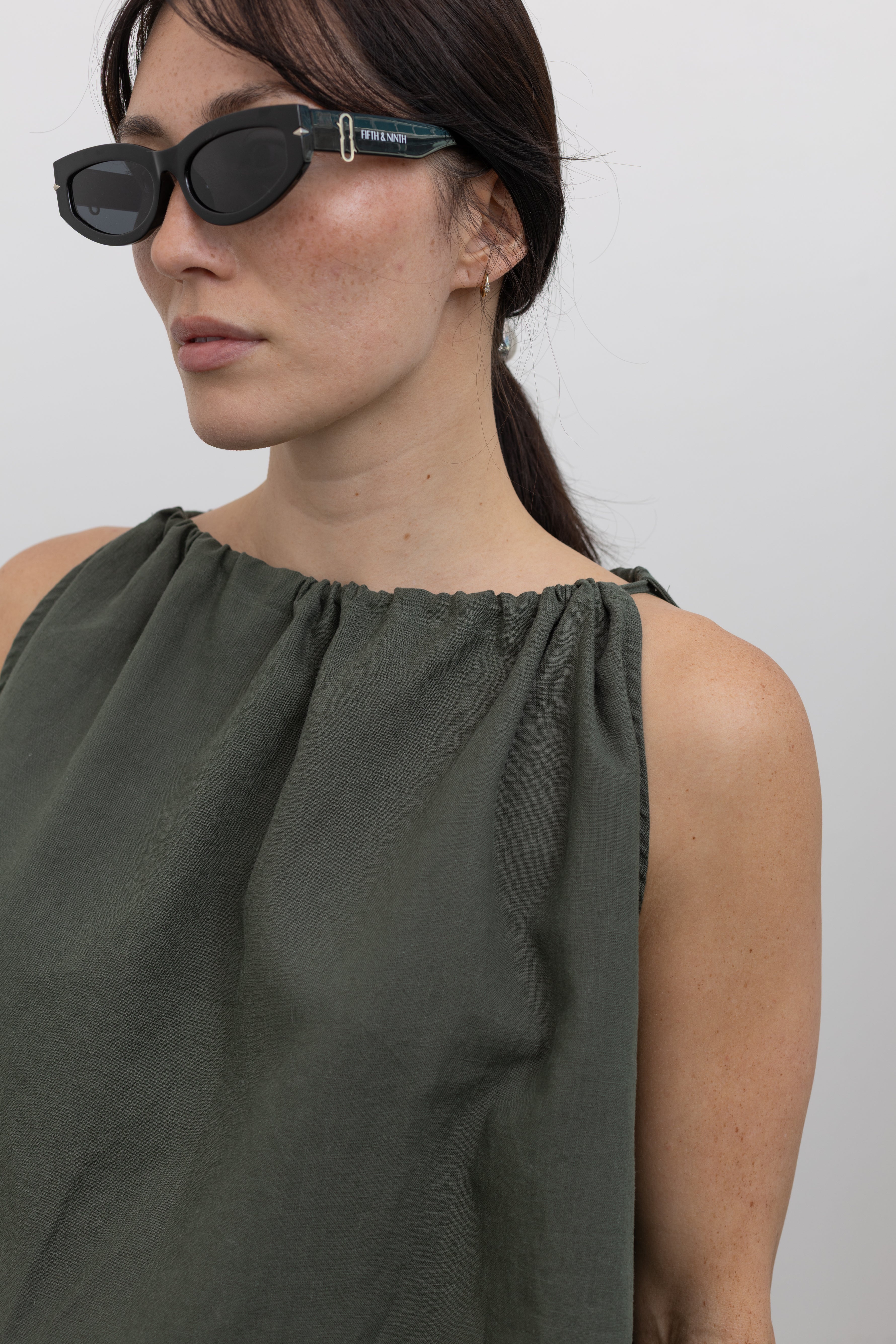 Olive Green Halter Neck Cotton Top