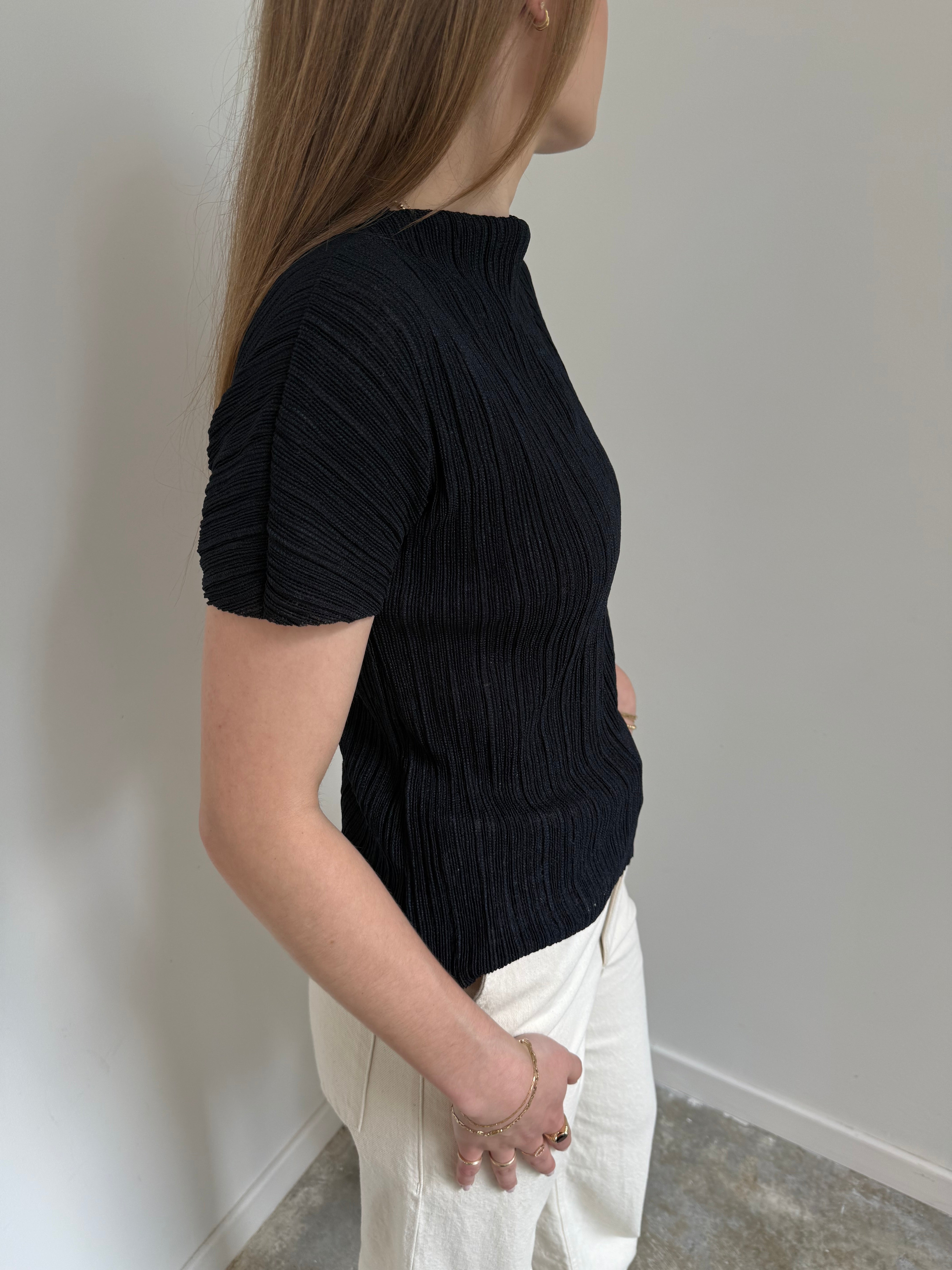 Midnight Mock Neck Pleated Top