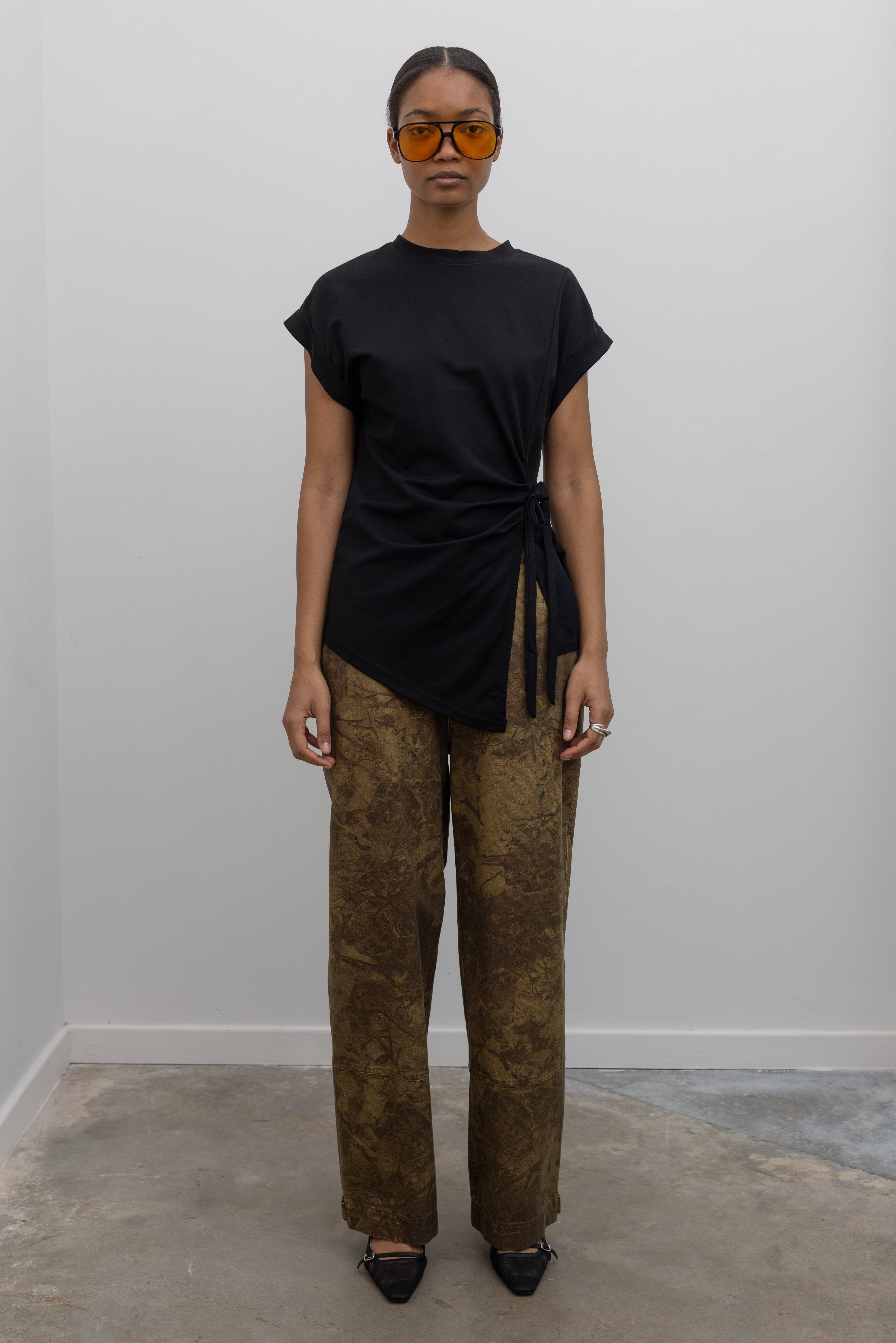 Black Drop Shoulder Ribbon Tie Top