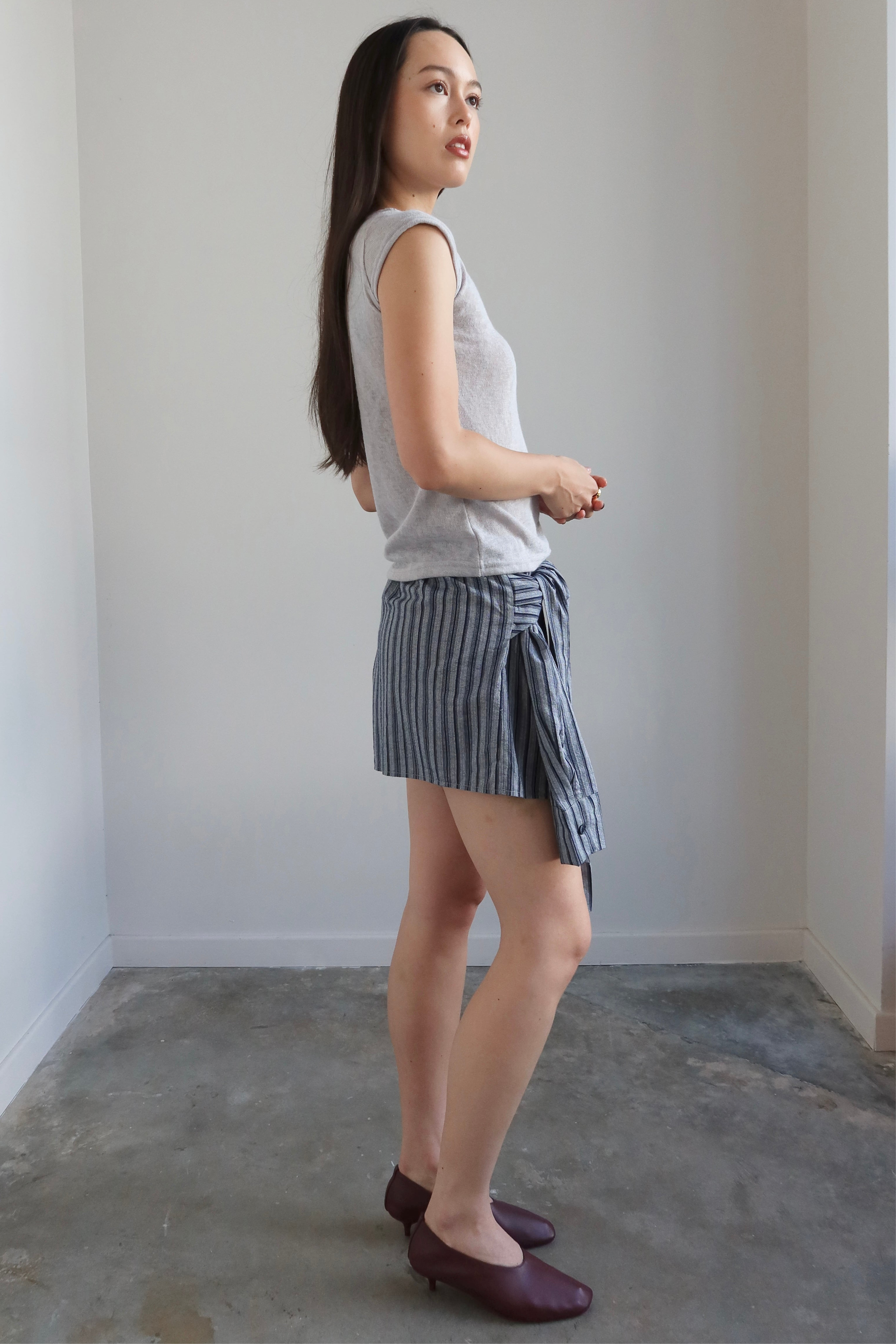 Navy Stripe Tie Waist Shorts