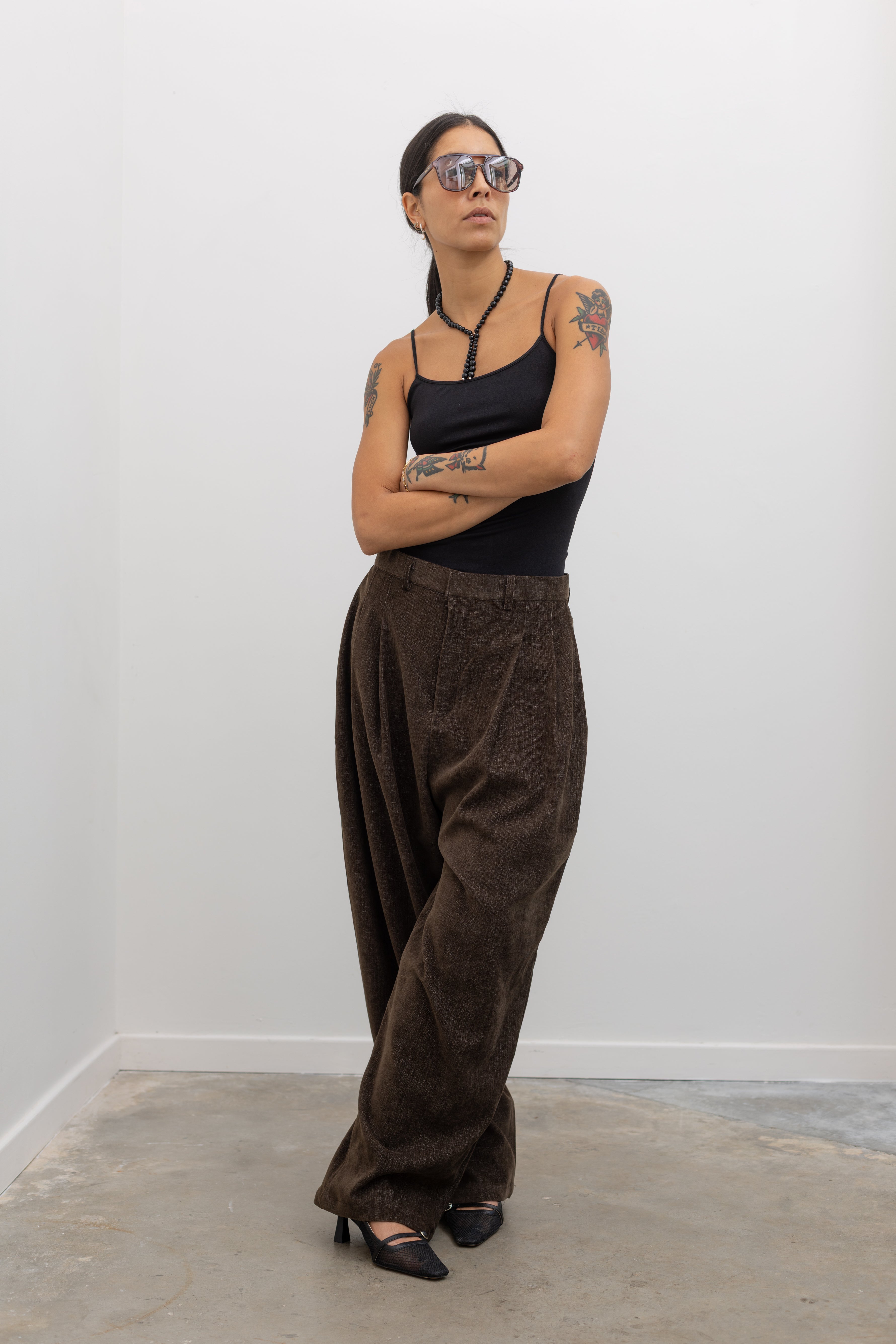 Brown Balloon Leg Tailored Pants