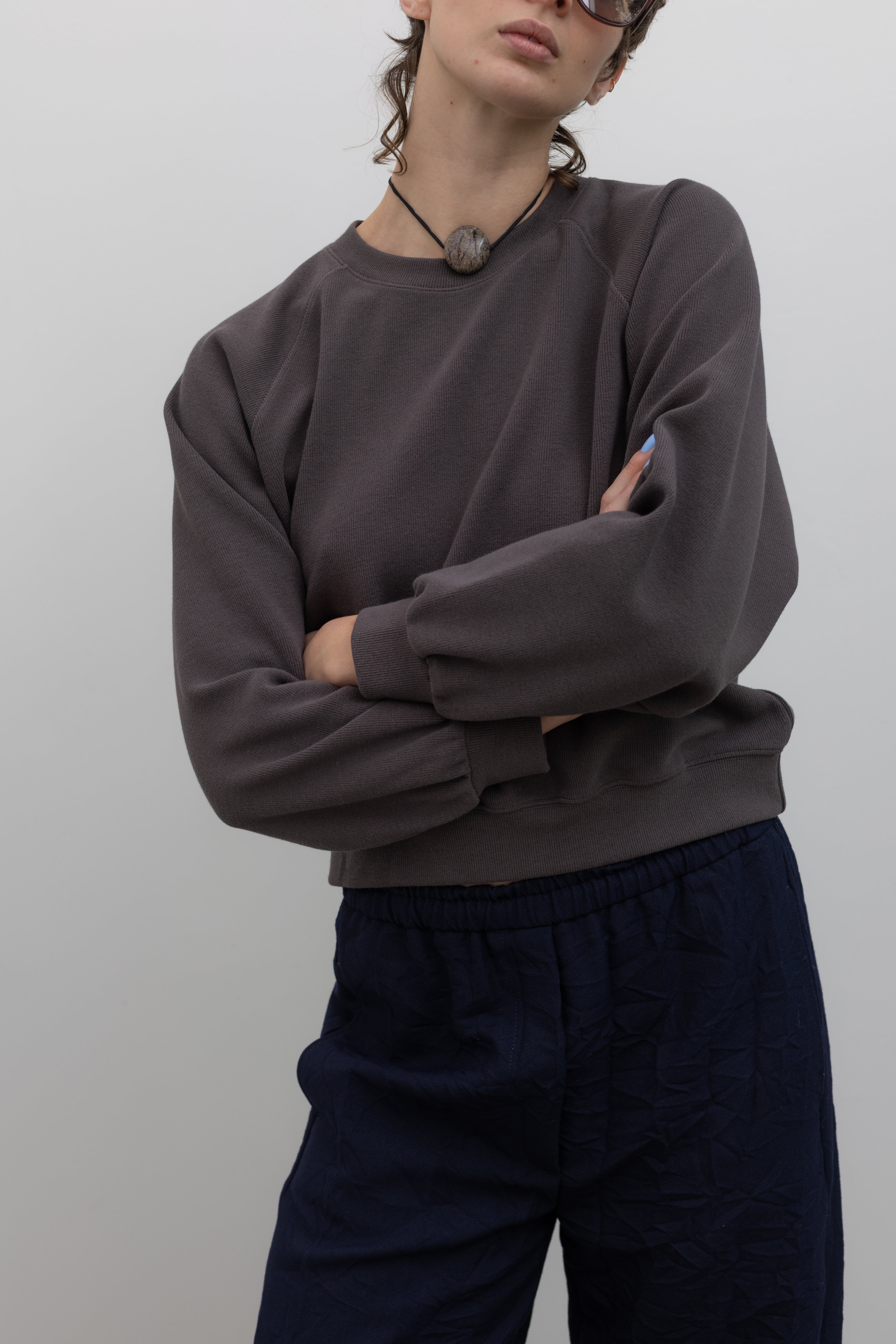 Mocha Brown Raglan Sleeve Elevated Essentials Sweatshirt