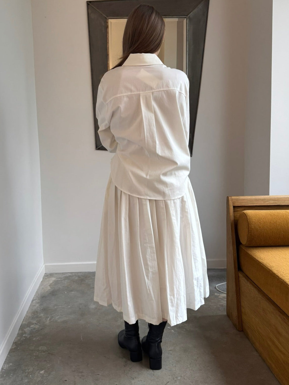 White Nylon Pleated Full Skirt