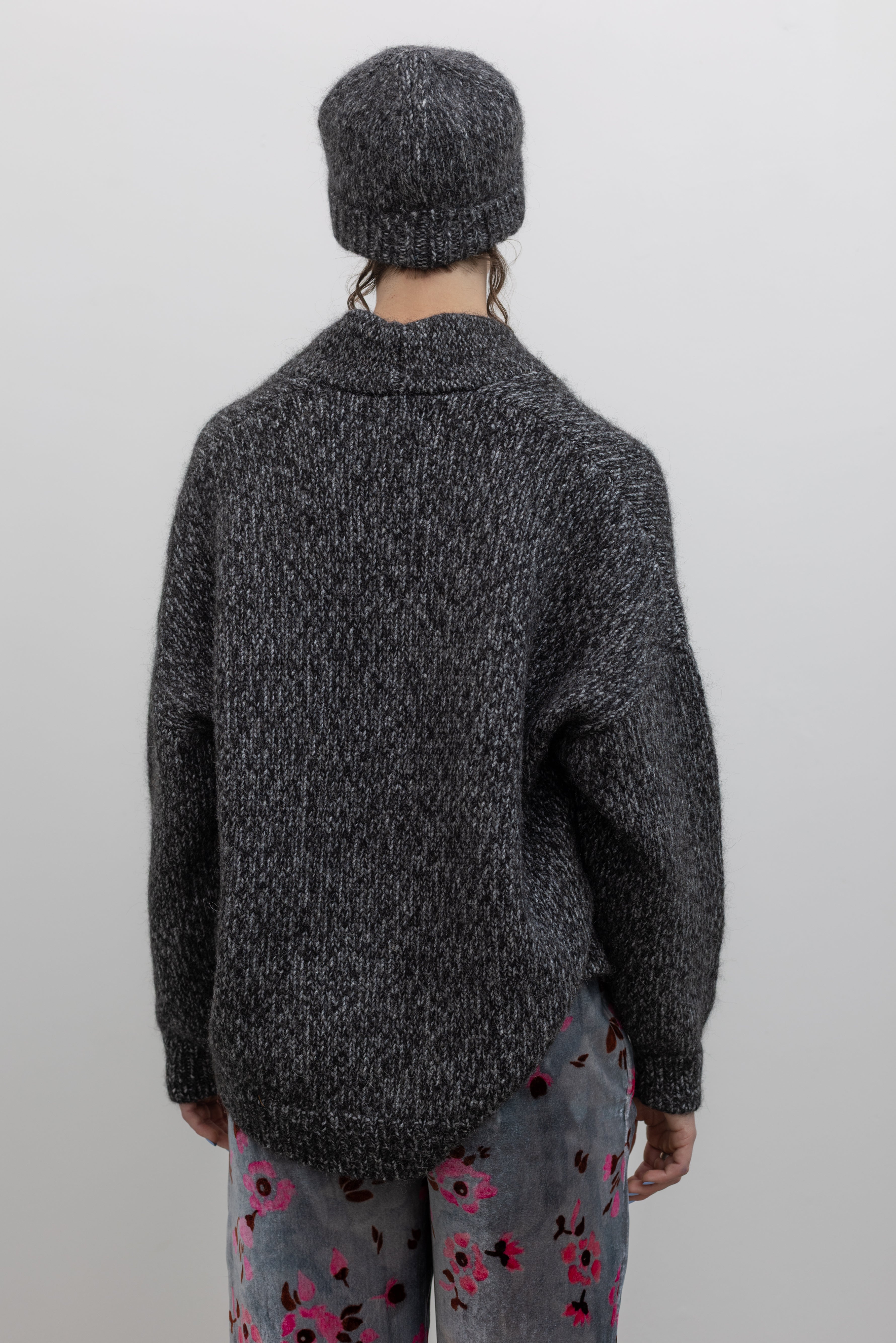 Black Oversized Melange Cardigan