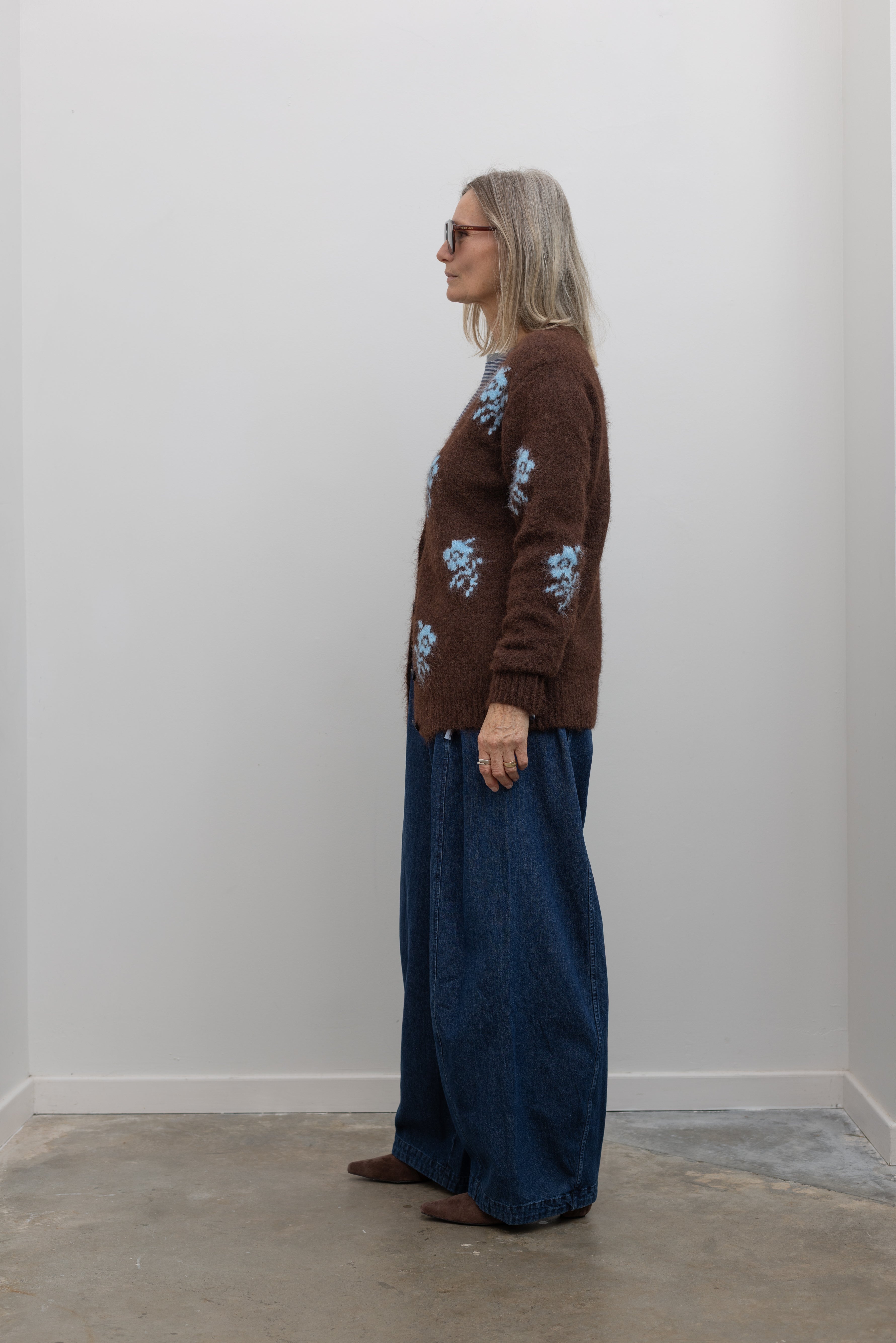 Dark Brown Floral Knit Cardigan