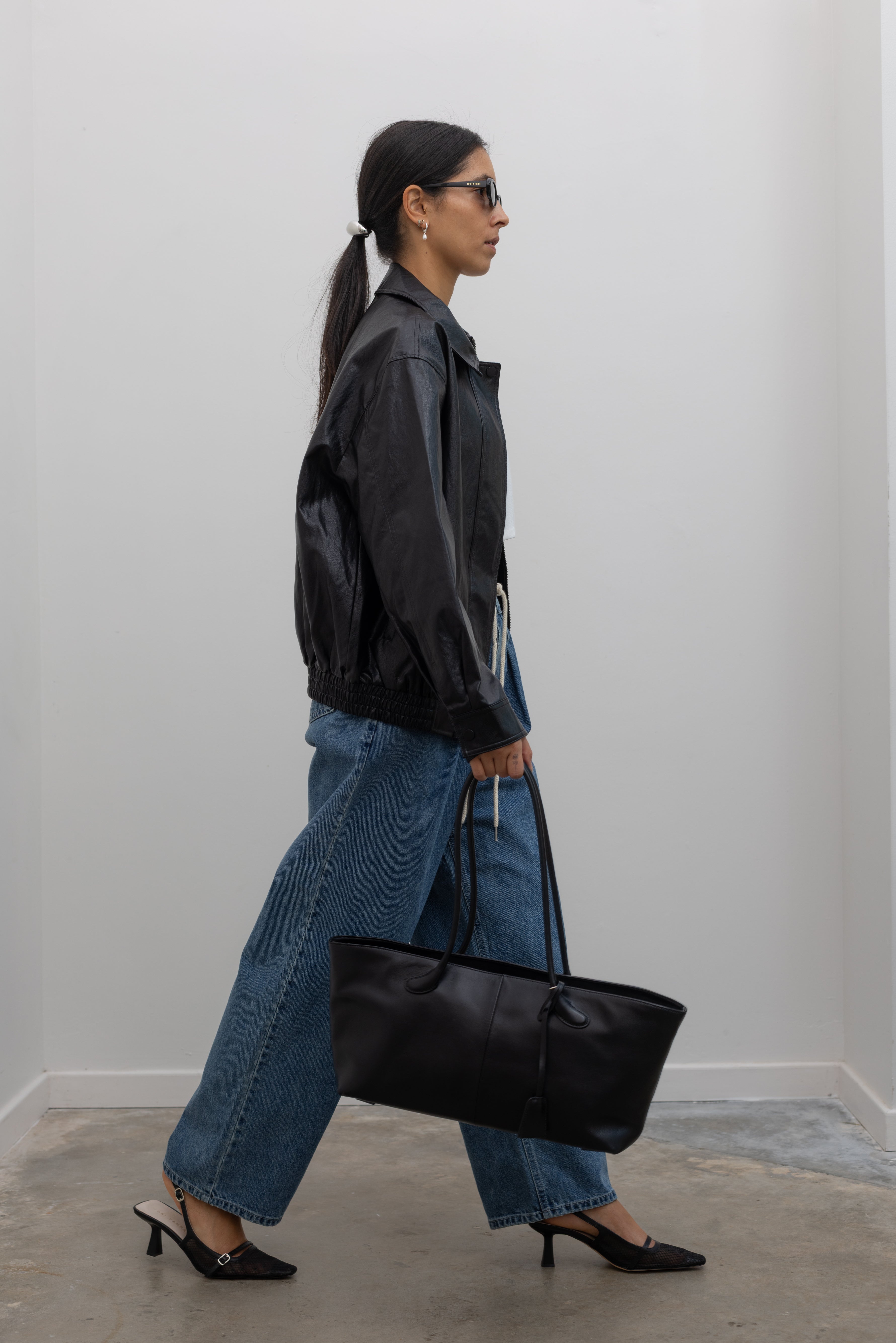 Black Vegan Leather Blouson Jacket