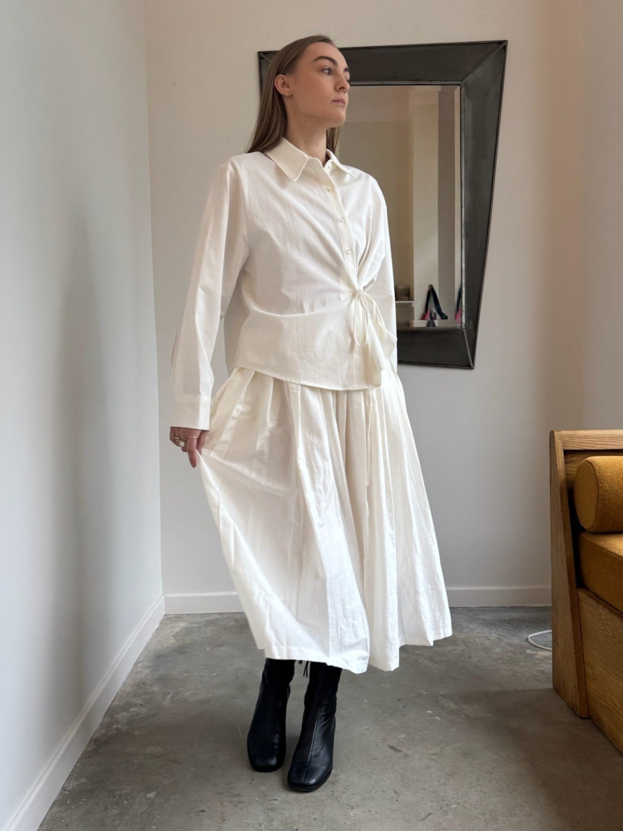 White Nylon Pleated Full Skirt