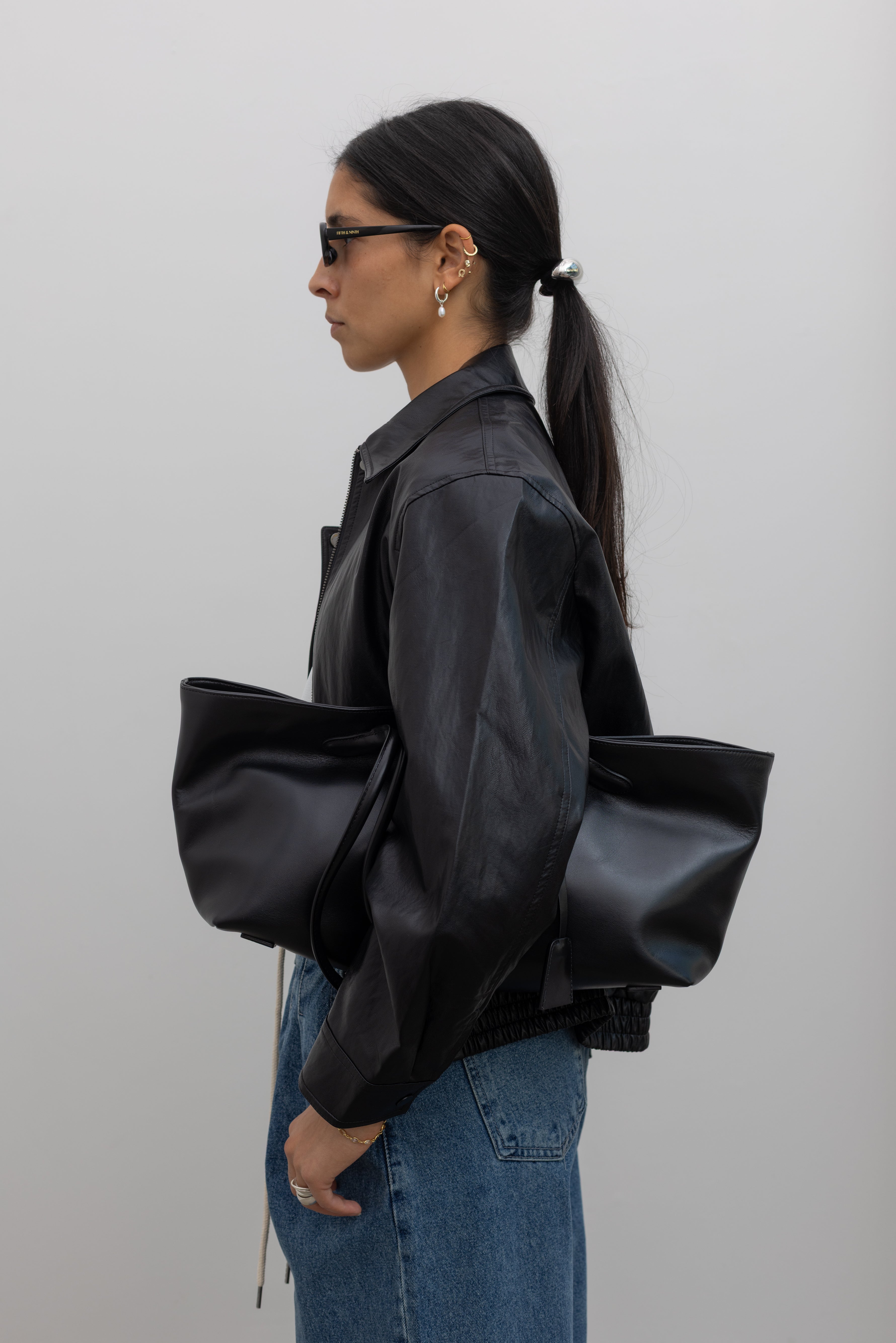 Haricot Mini Black Leather Bag