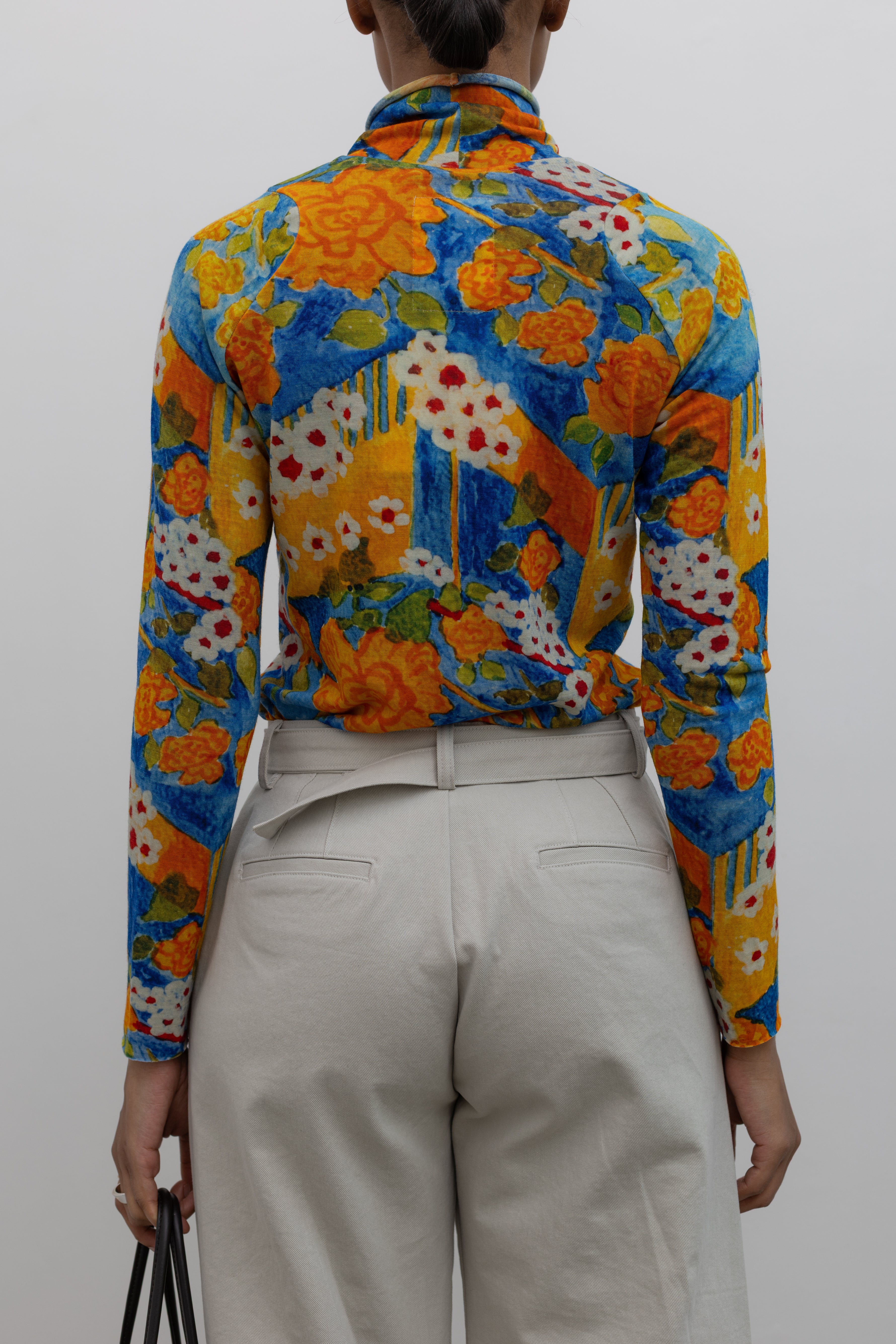 Wool Floral Turtleneck Top