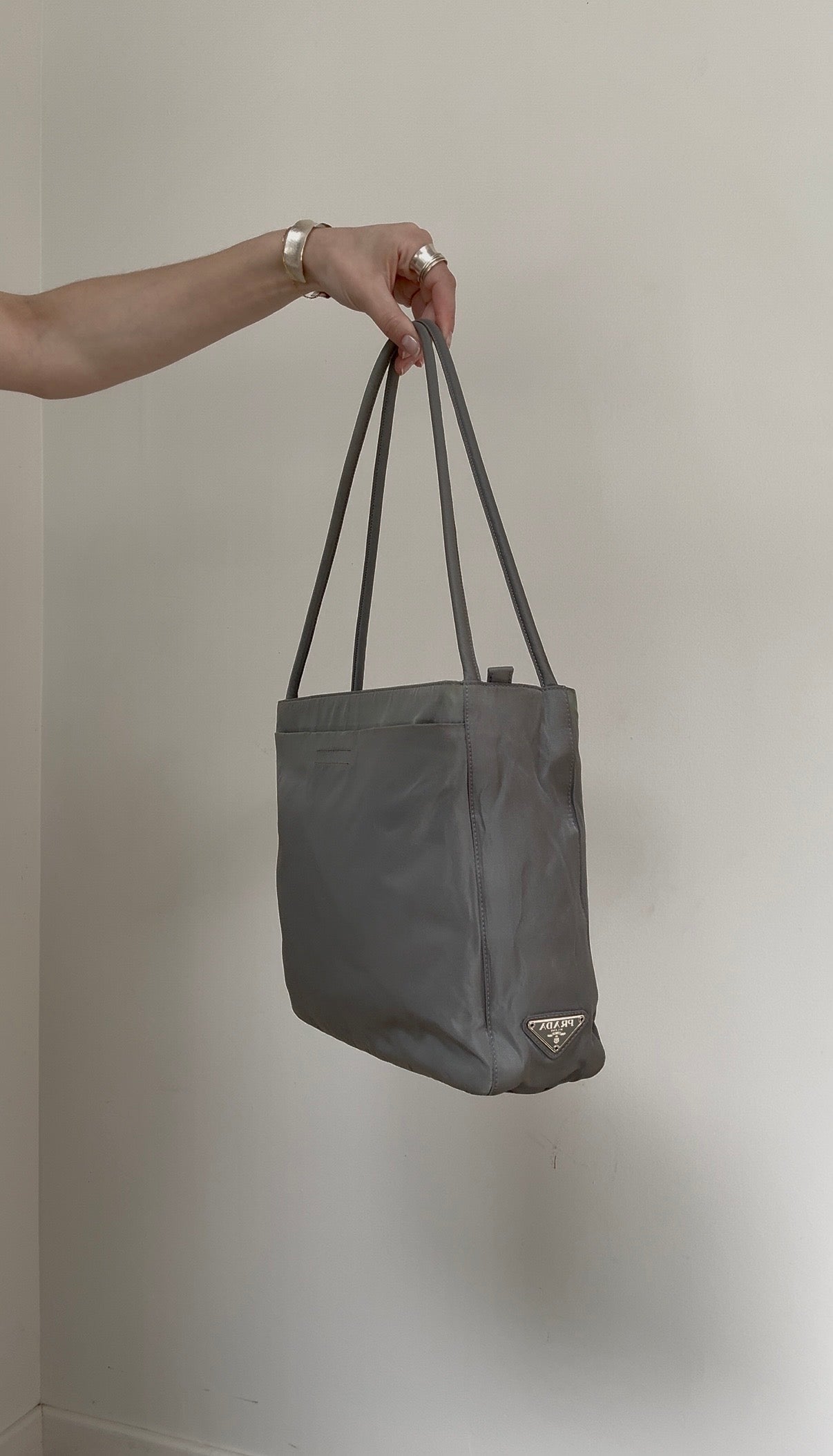 Vintage Prada Silver Nylon Shoulder Bag