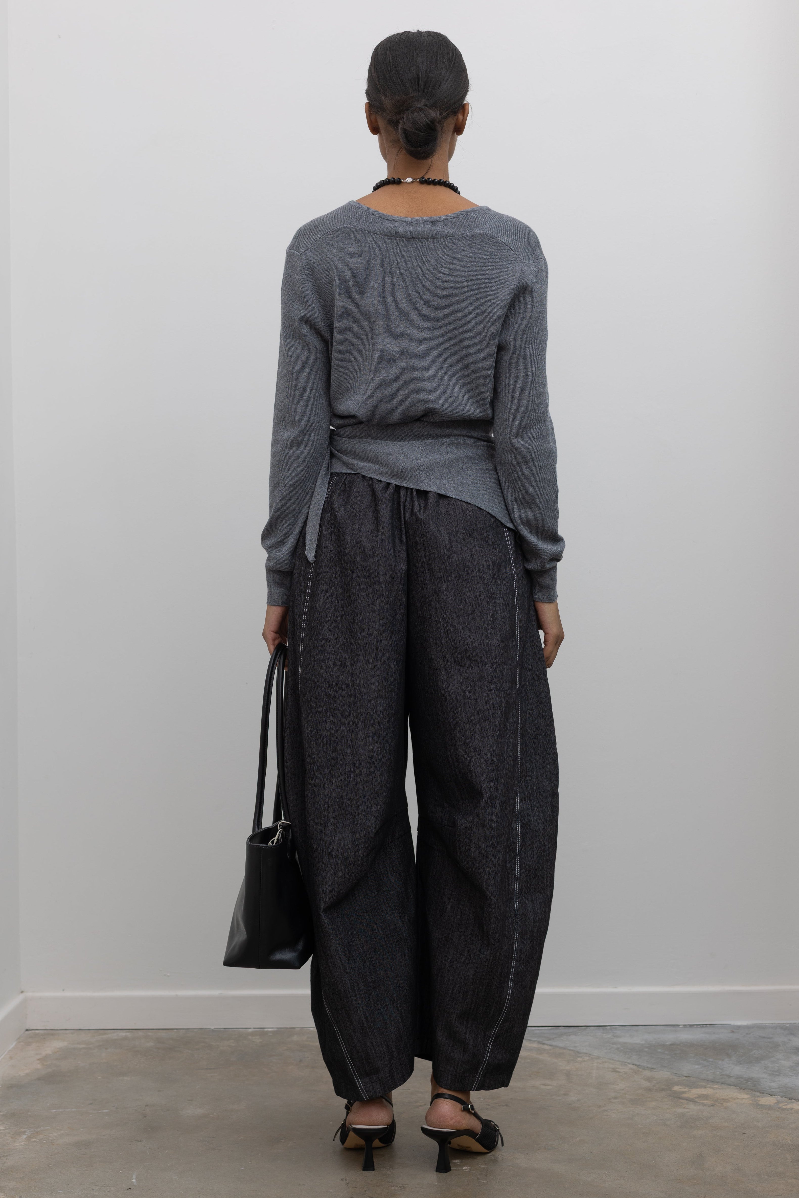 Grey V-Neck Cardigan with Detachable Shawl