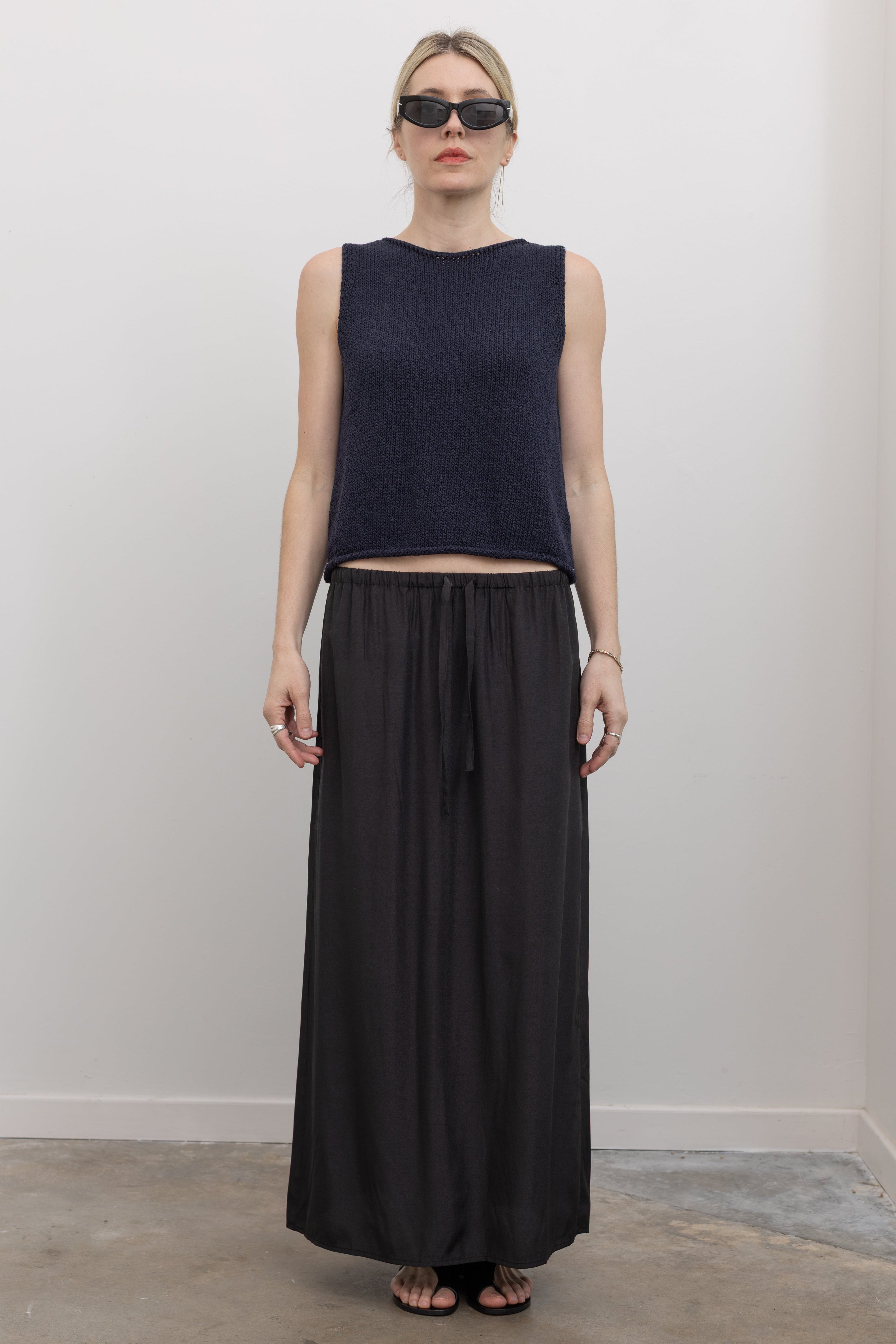 Navy Boat Neck Knit Tank