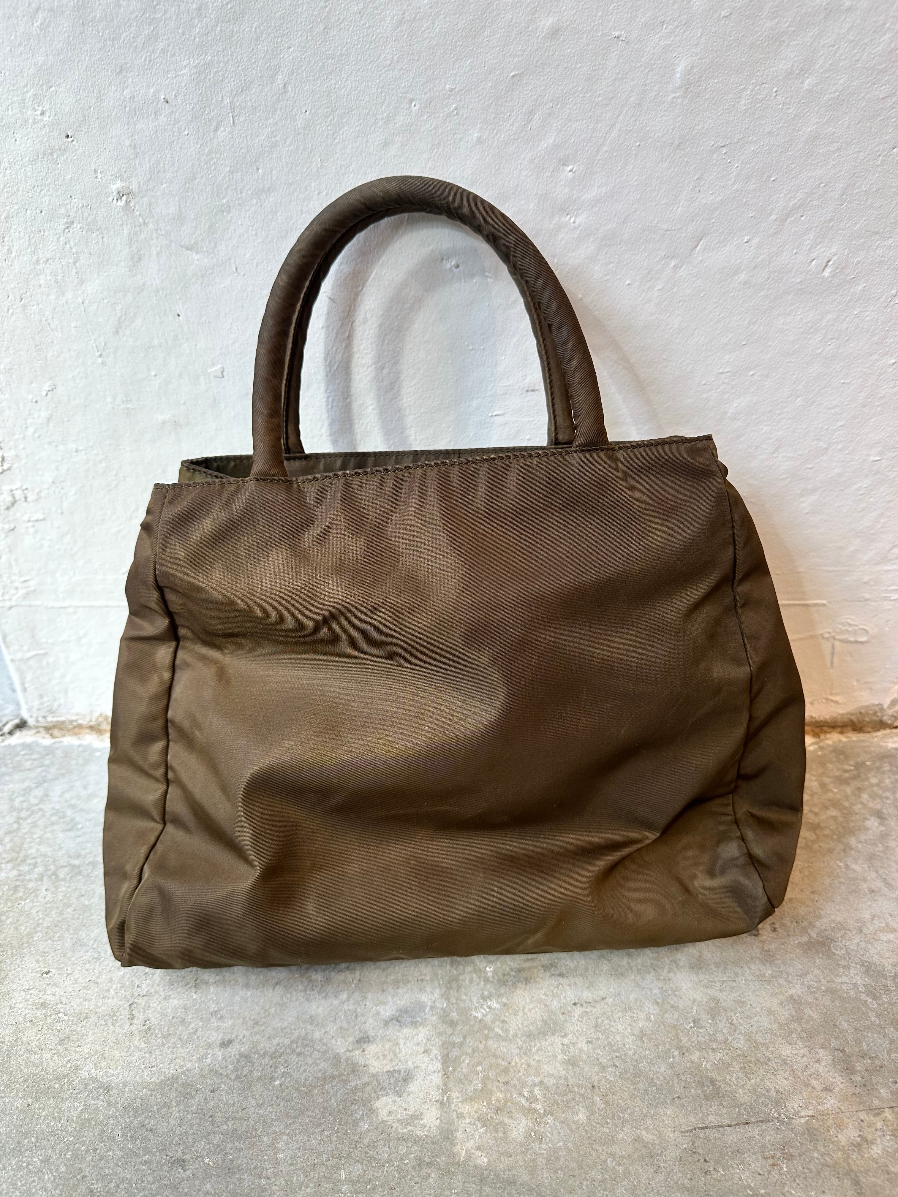 Olive Brown Prada Nylon Tote Bag