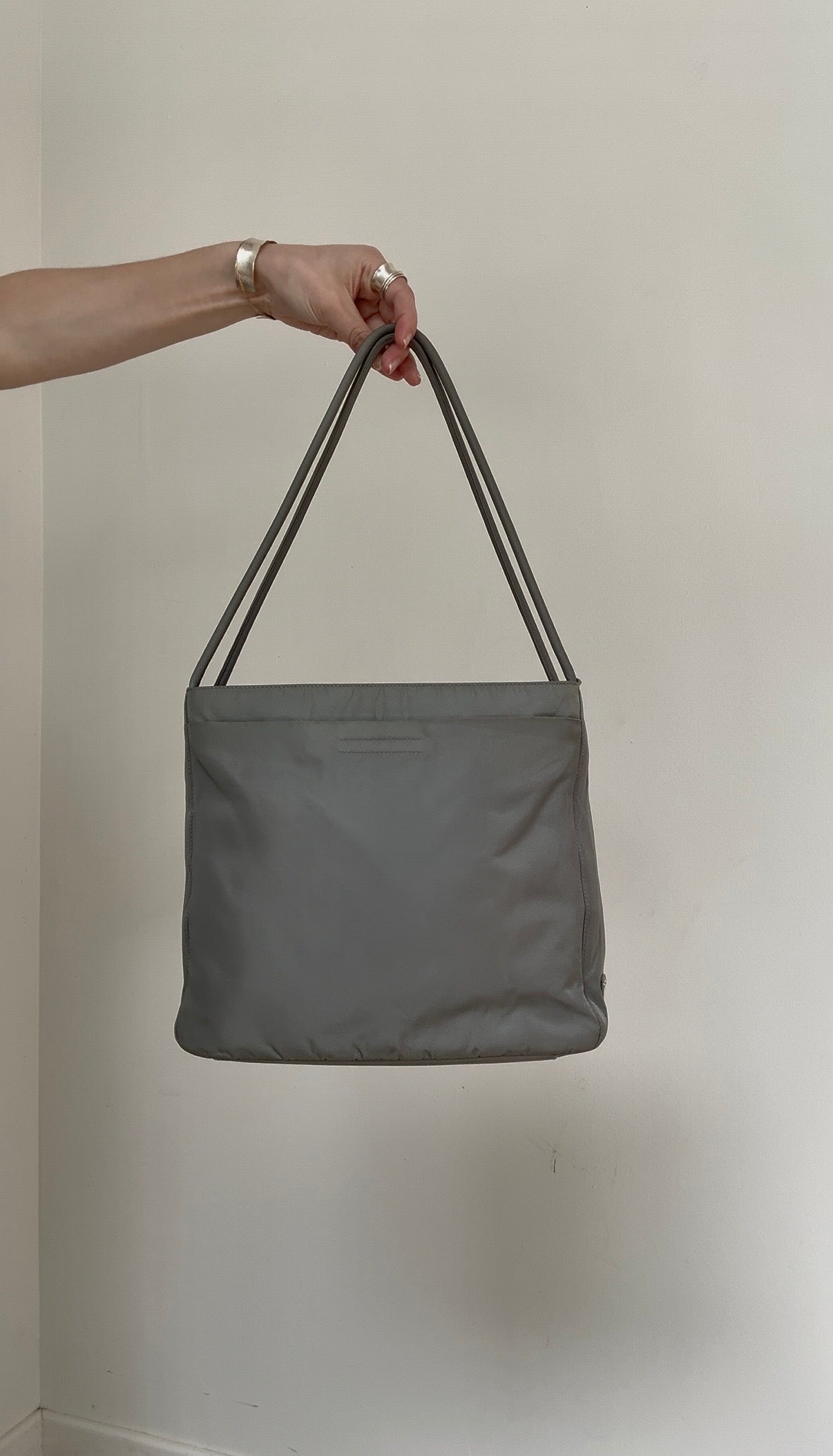 Vintage Prada Silver Nylon Shoulder Bag