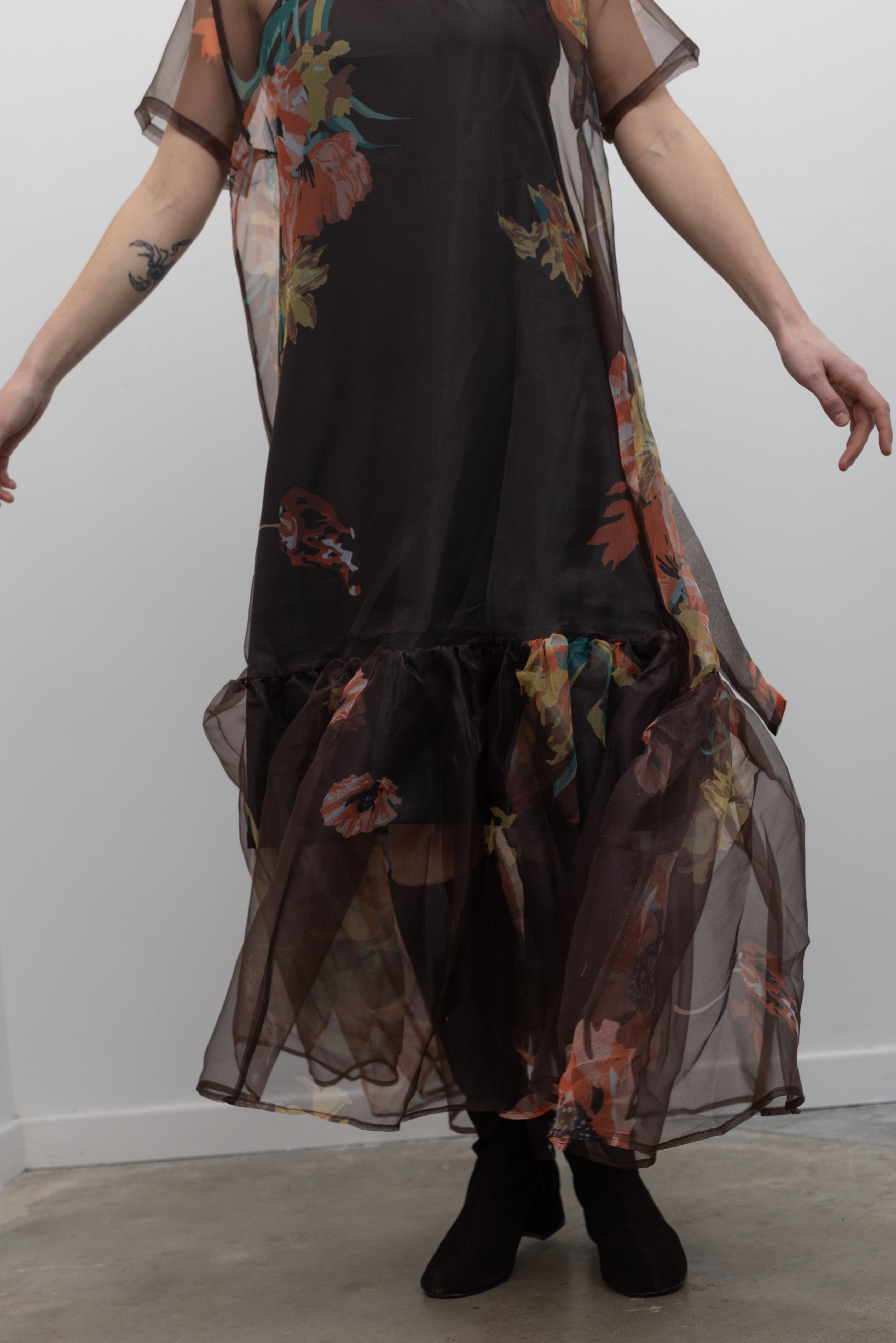 Floral Organza Drop Waist Maxi Dress