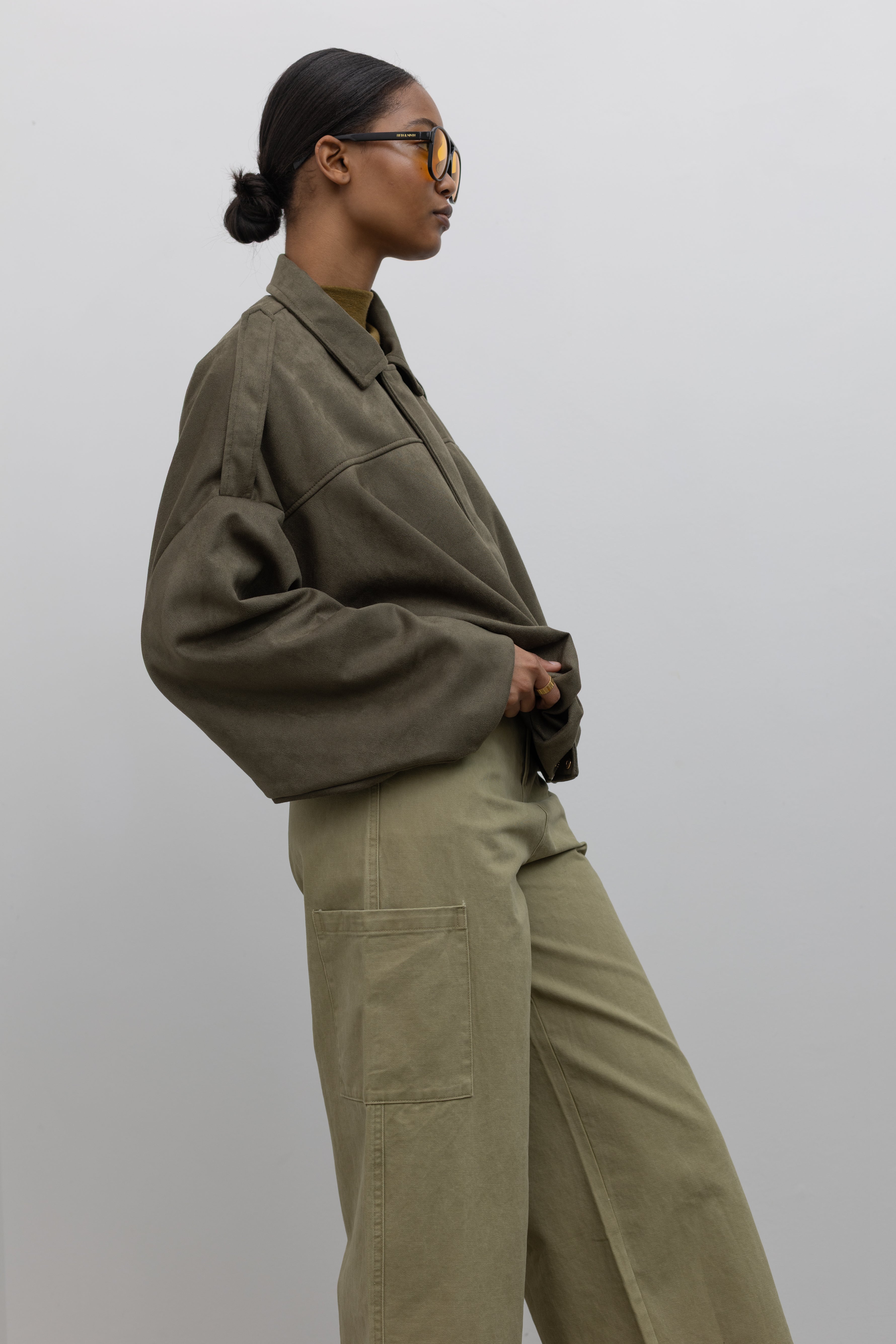 Khaki Green Cotton Straight Leg Cargo Pants