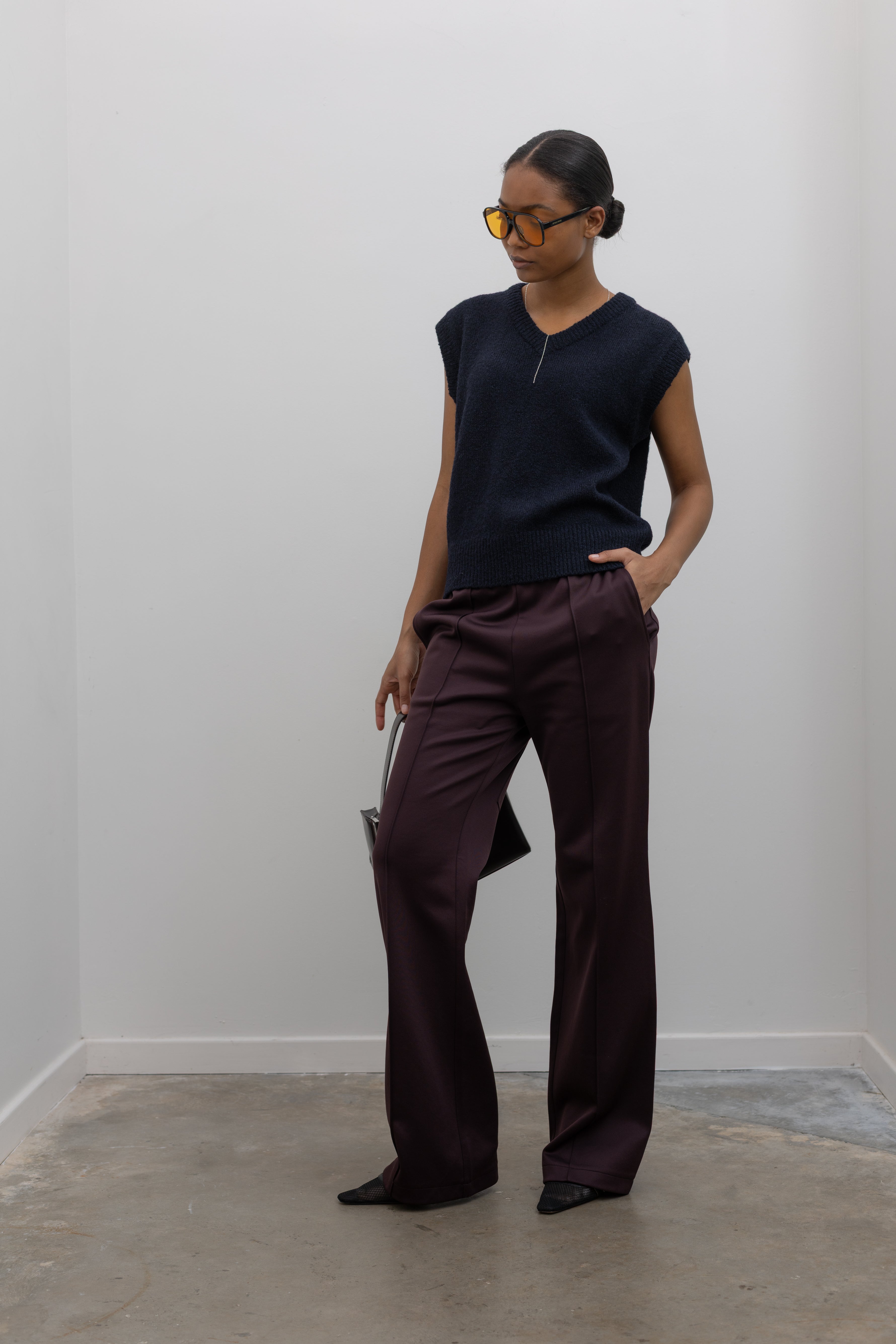 Navy Wool Blend V-Neck Vest