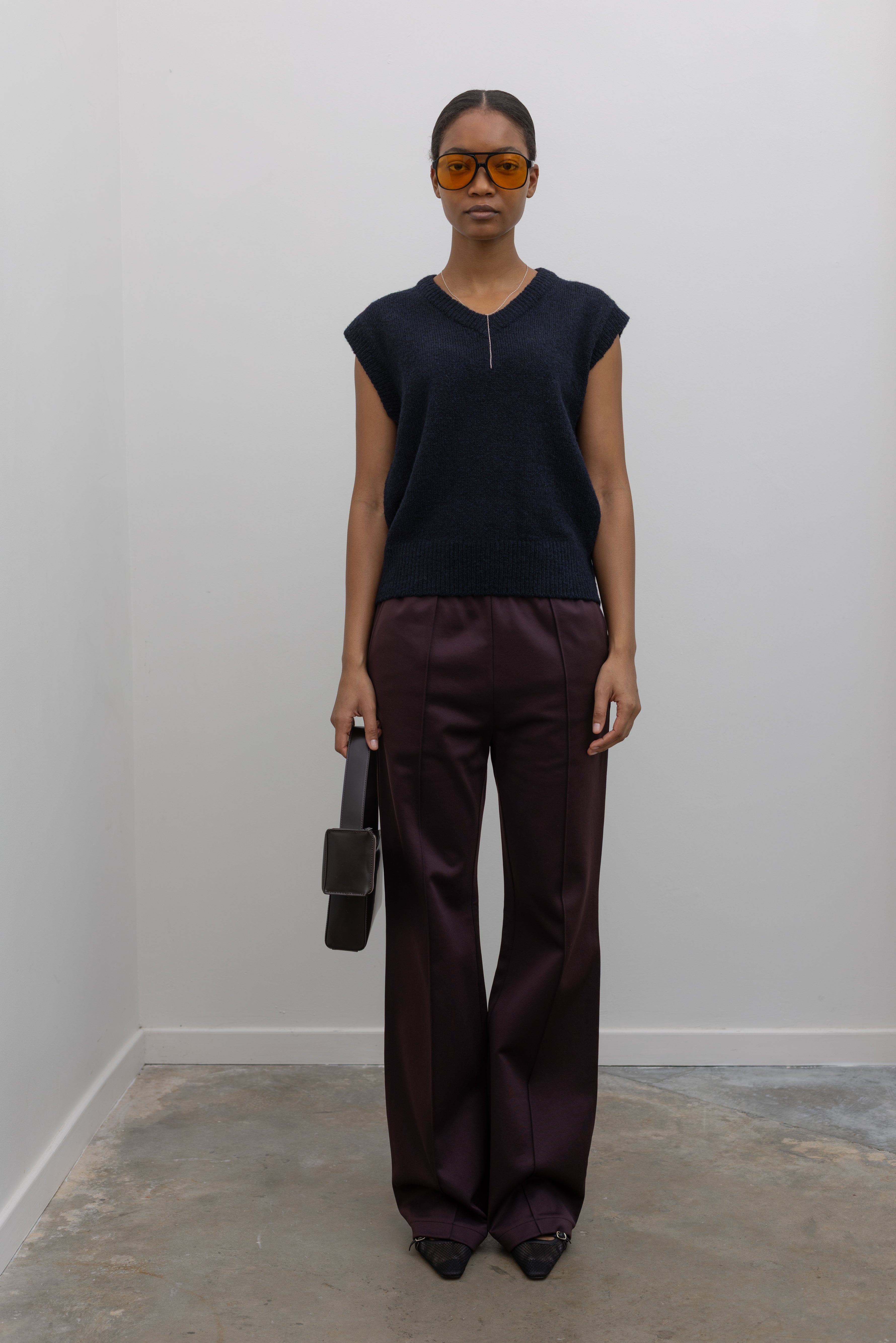 Navy Wool Blend V-Neck Vest