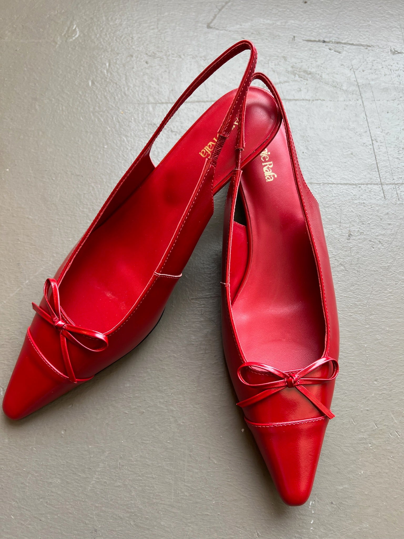 Red Leather Slingback Kitten Heels