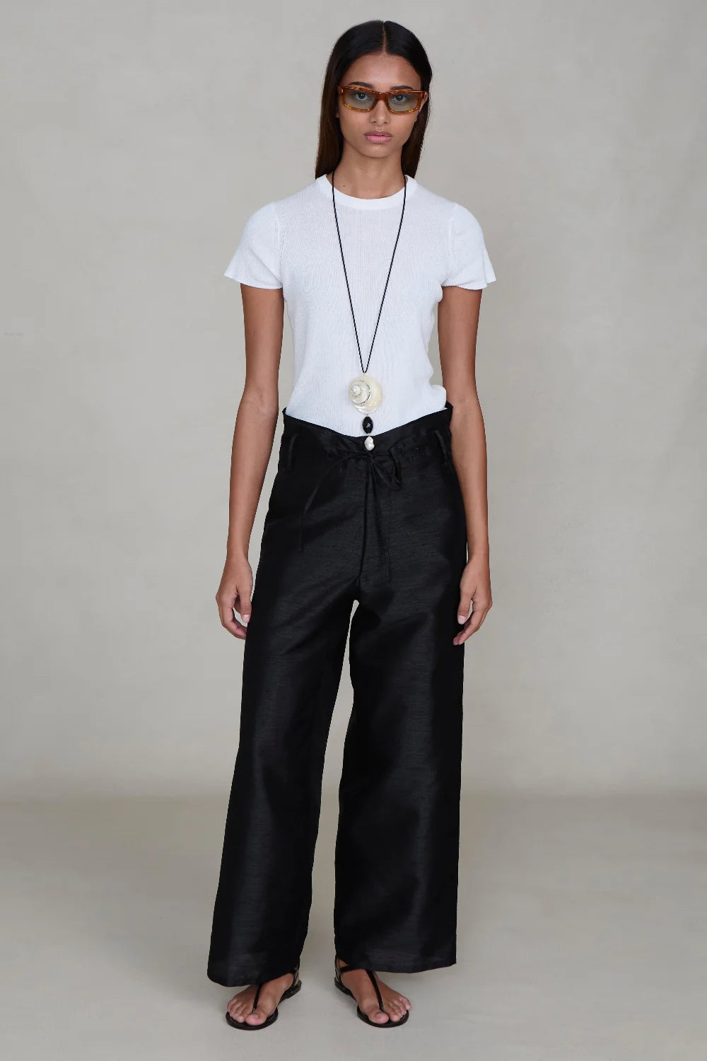 Black Dupioni Straight Leg Pant