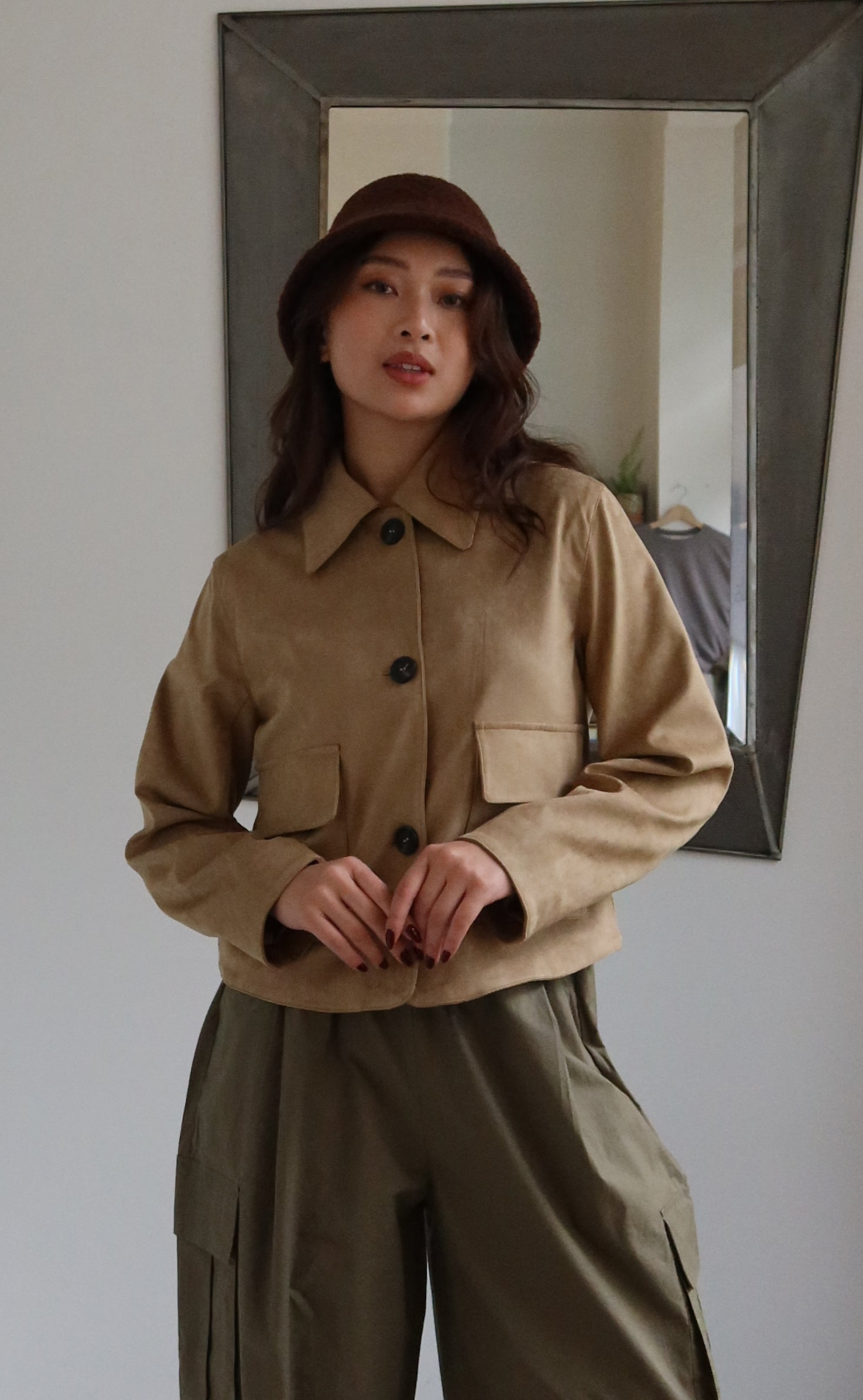 Tan Faux Suede Collared Jacket