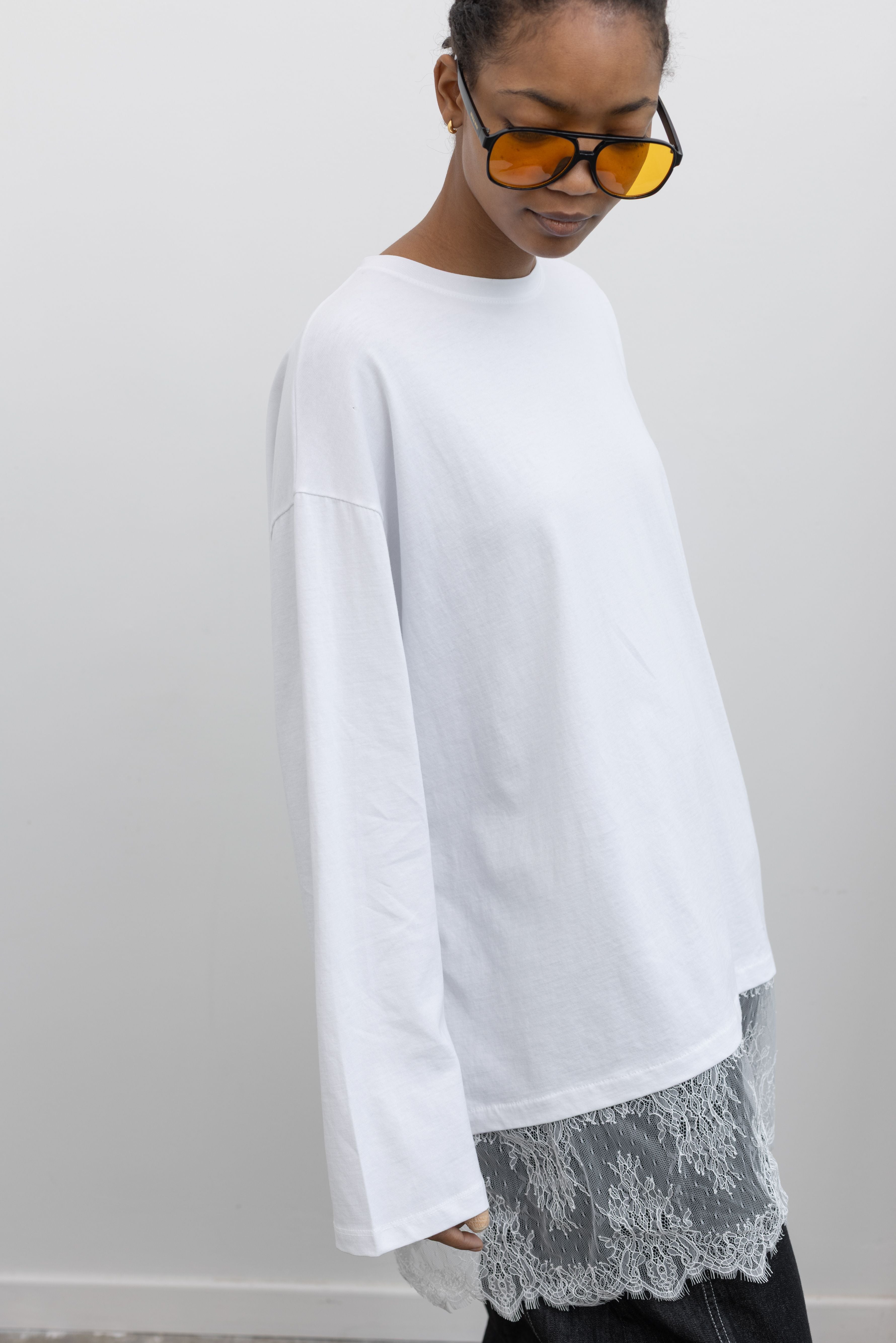 Oversized White Lace Hem Tunic Top