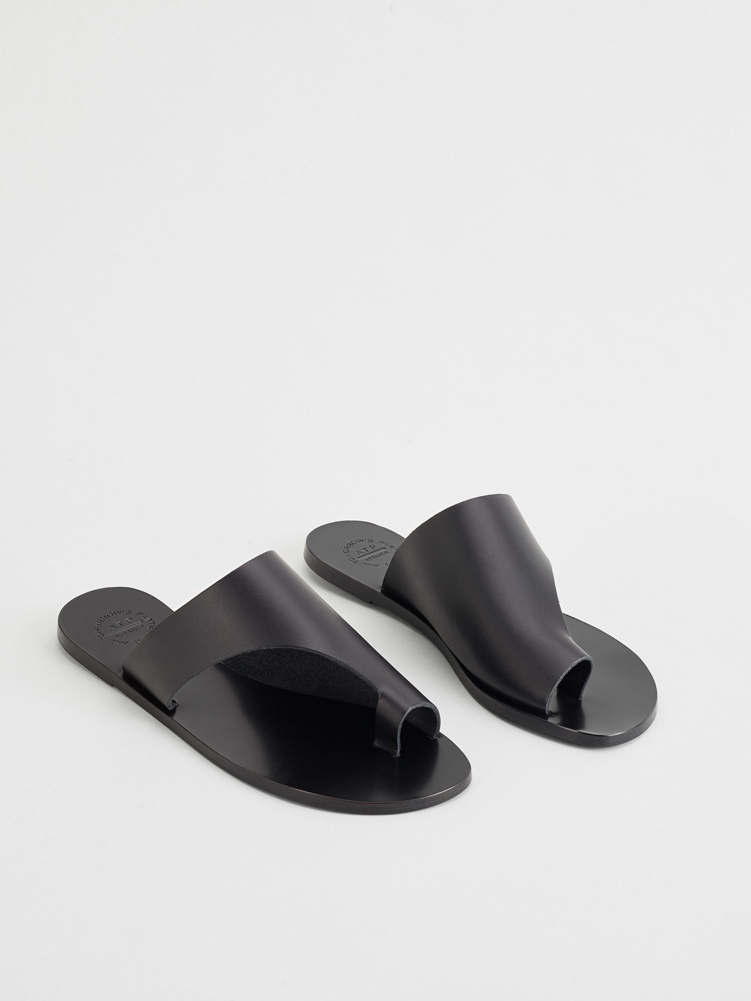 A pair of ATP Rosa Black Vacchetta Leather Cutout Sandals at Alas Eius 